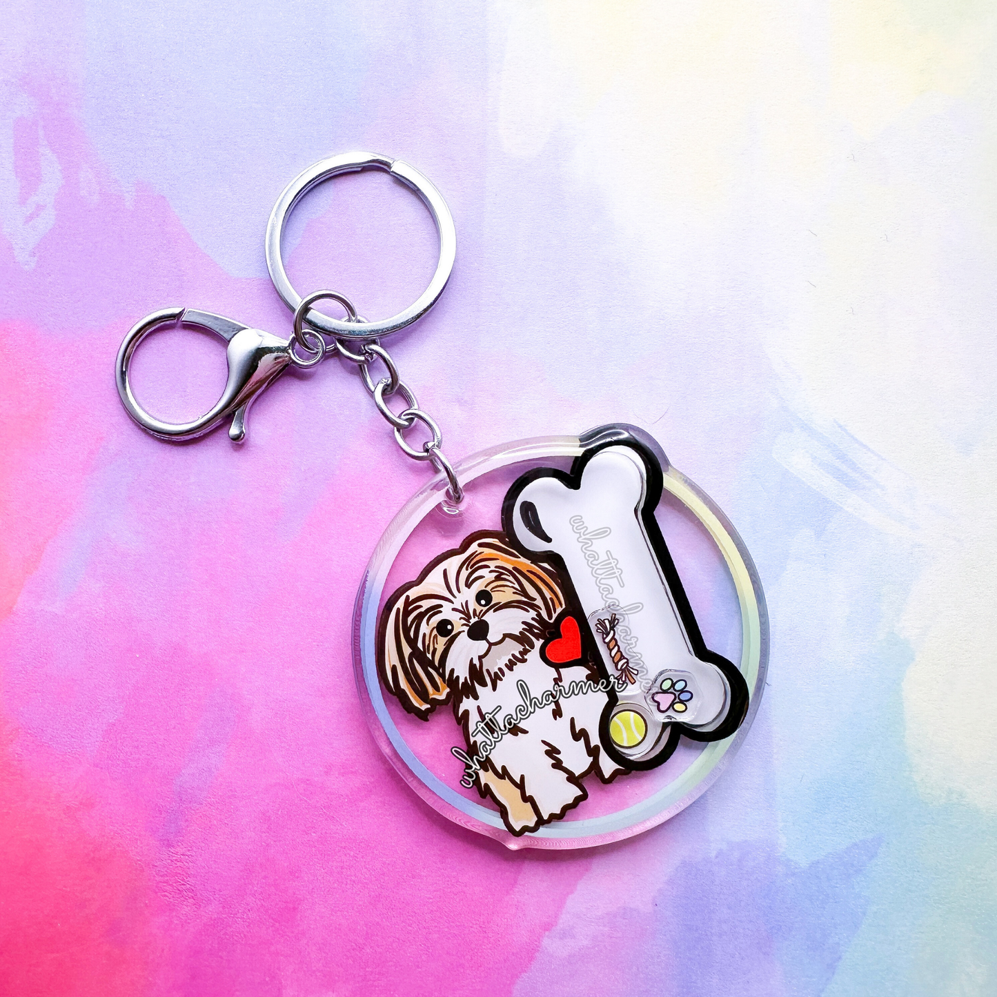 Gold and White Shih Tzu Shaker Keychain