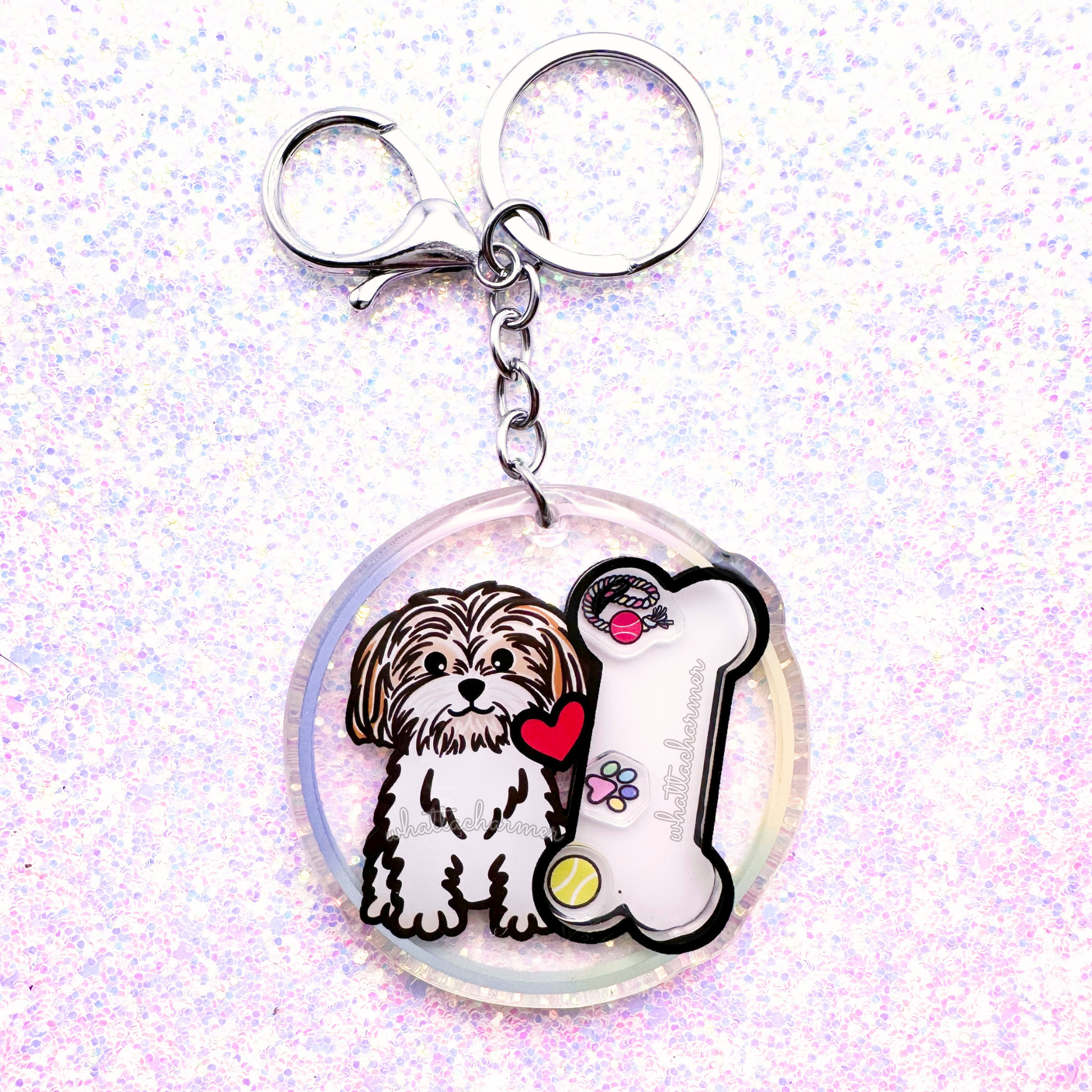 Gold and White Shih Tzu Keychain