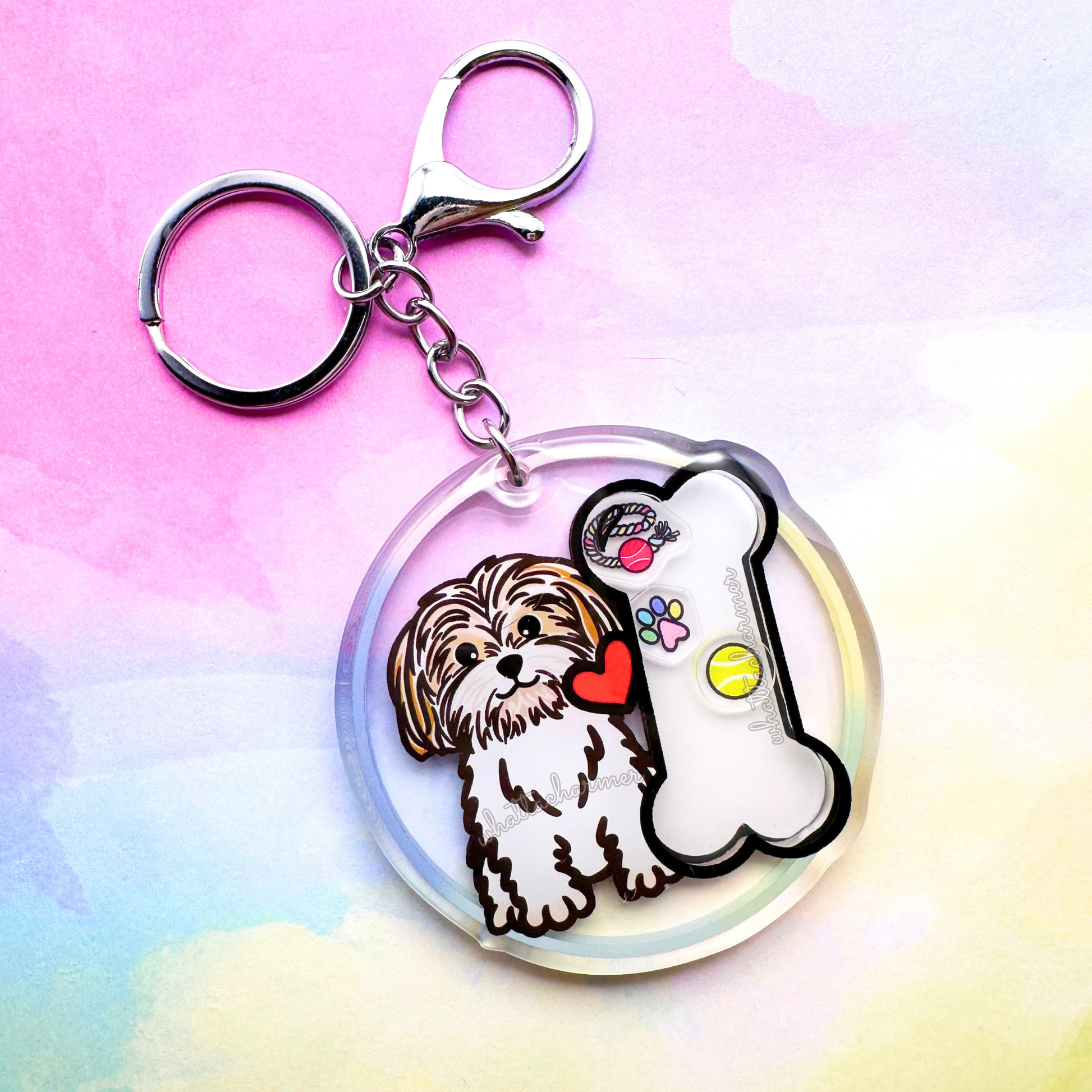 Gold and White Shih Tzu Keychain
