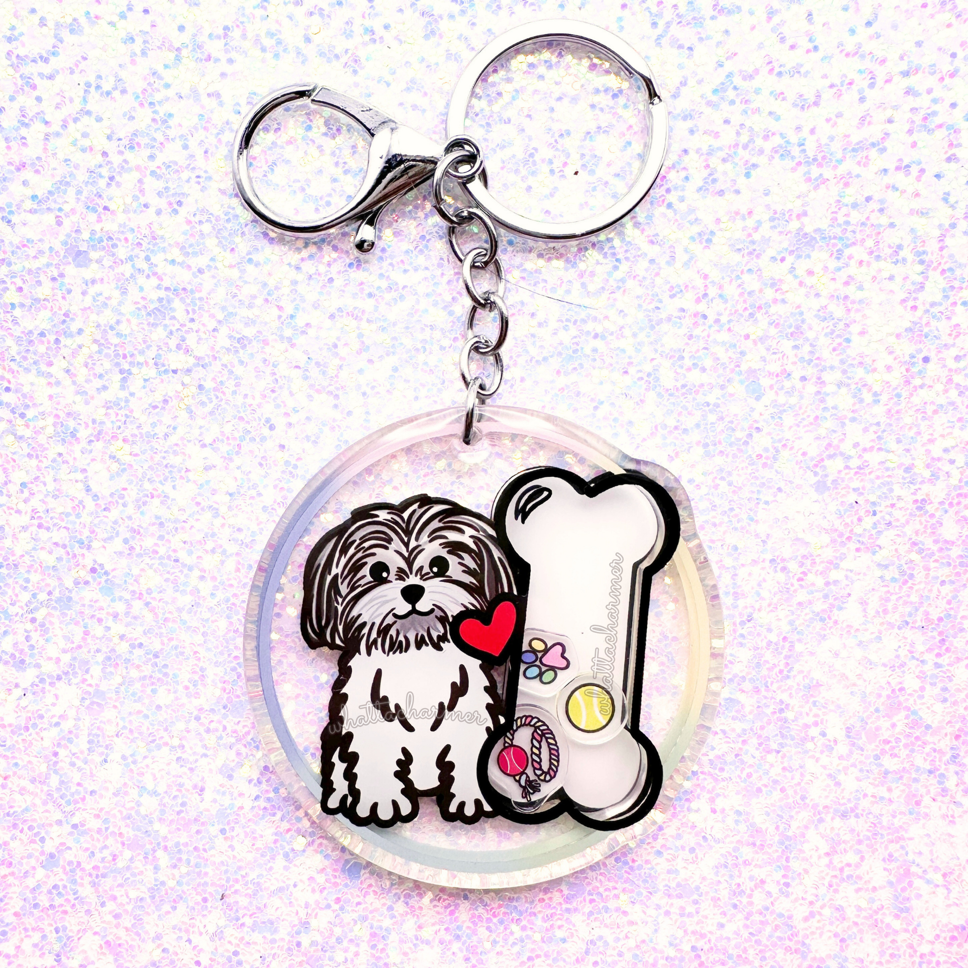 Gray and White Shih Tzu Keychain