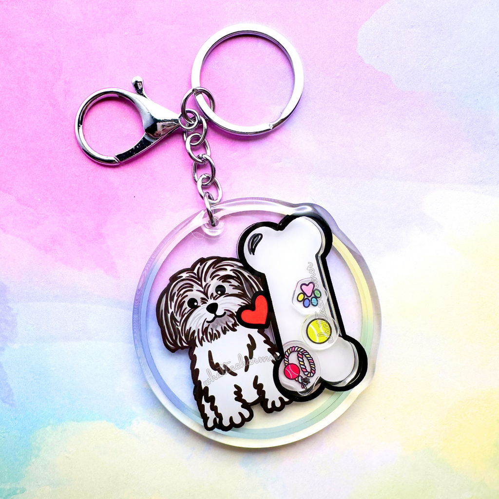 Gray and White Shih Tzu Keychain
