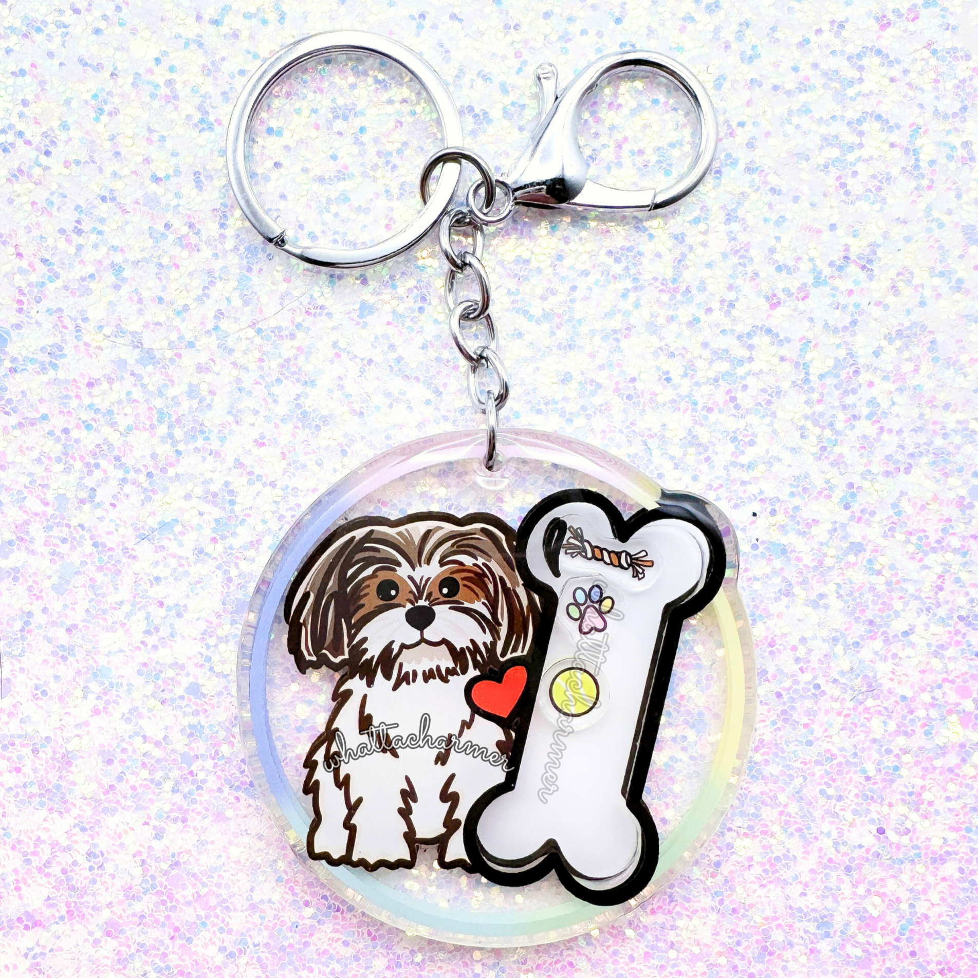 Liver and White Shih Tzu Keychain