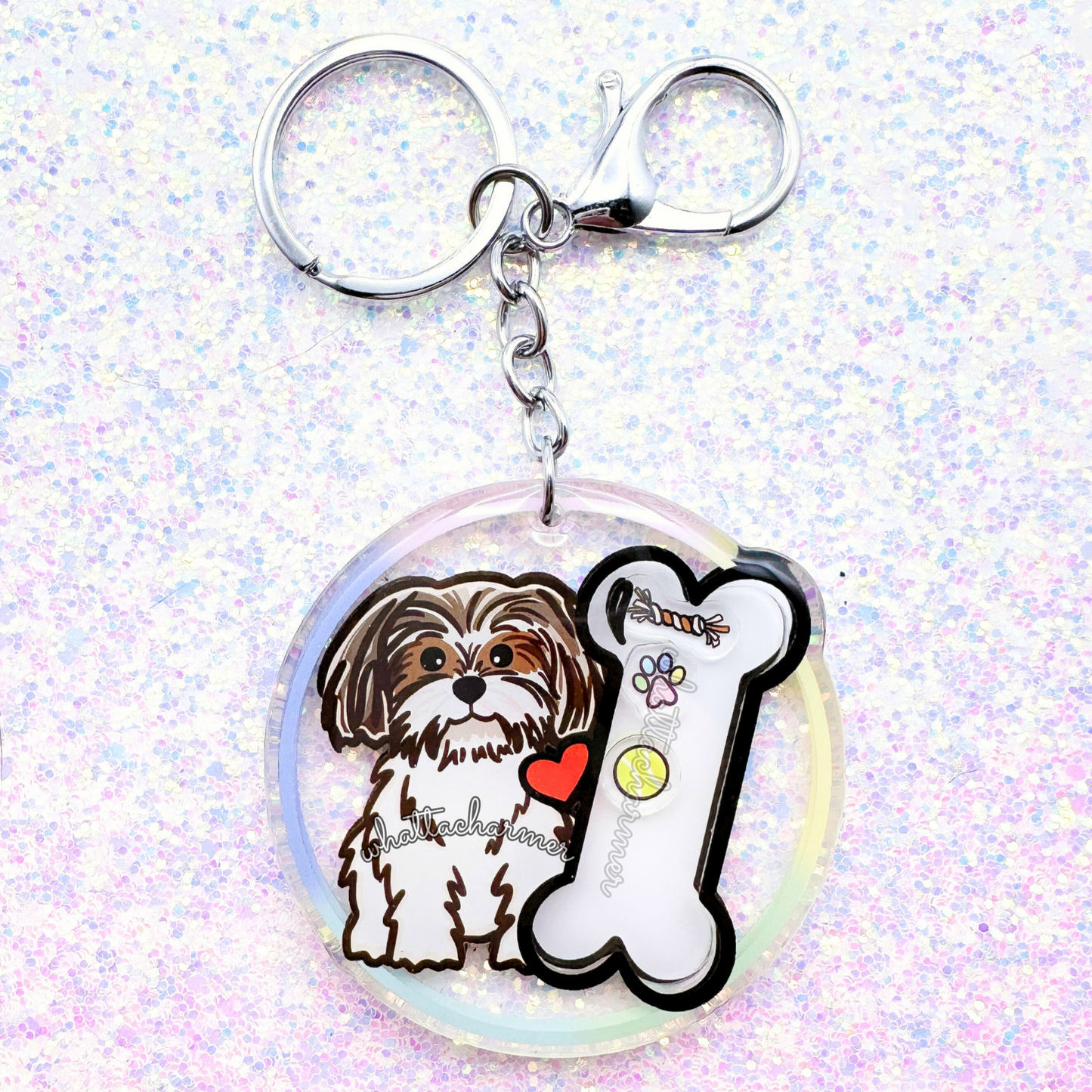 Liver and White Shih Tzu Shaker Keychain