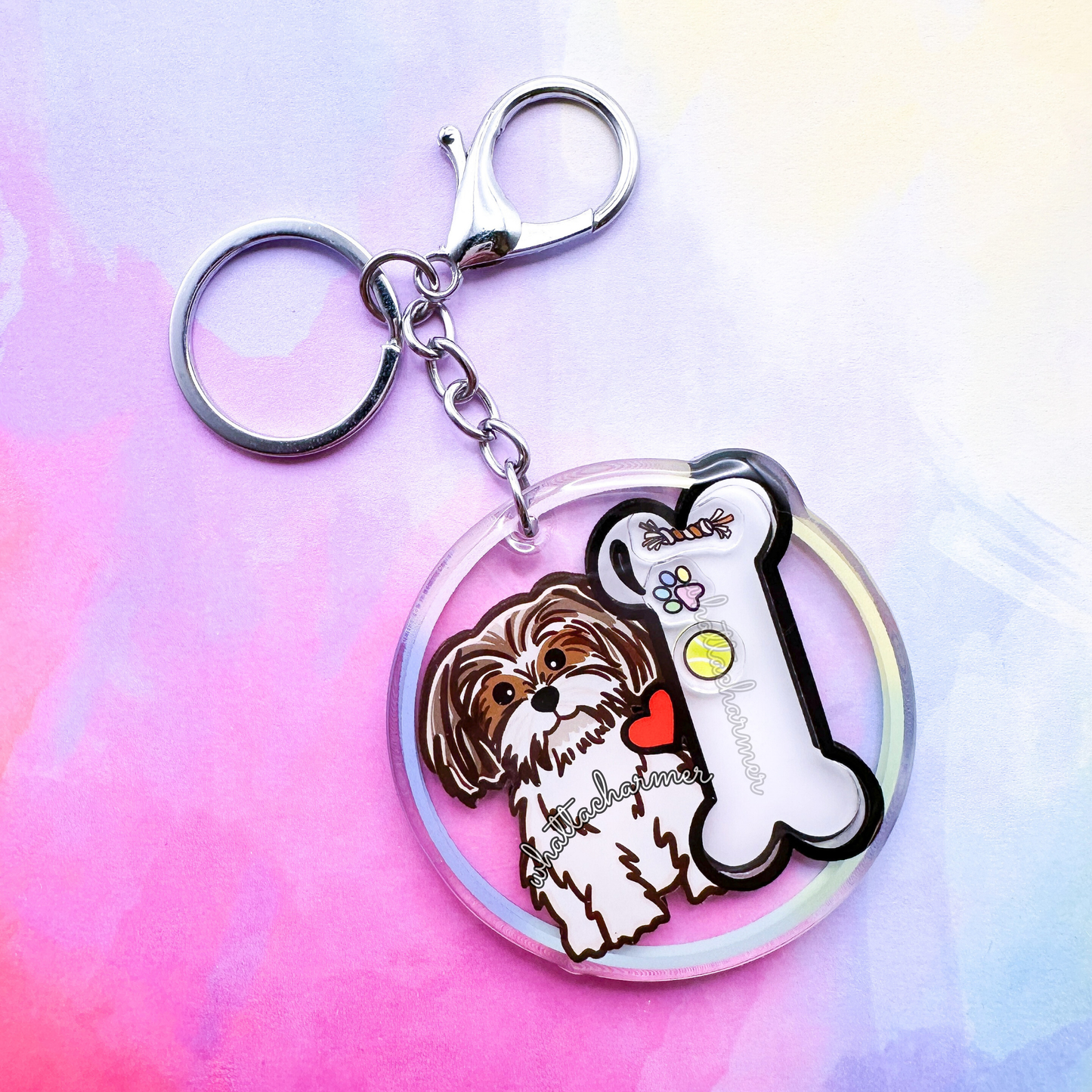 Liver and White Shih Tzu Shaker Keychain