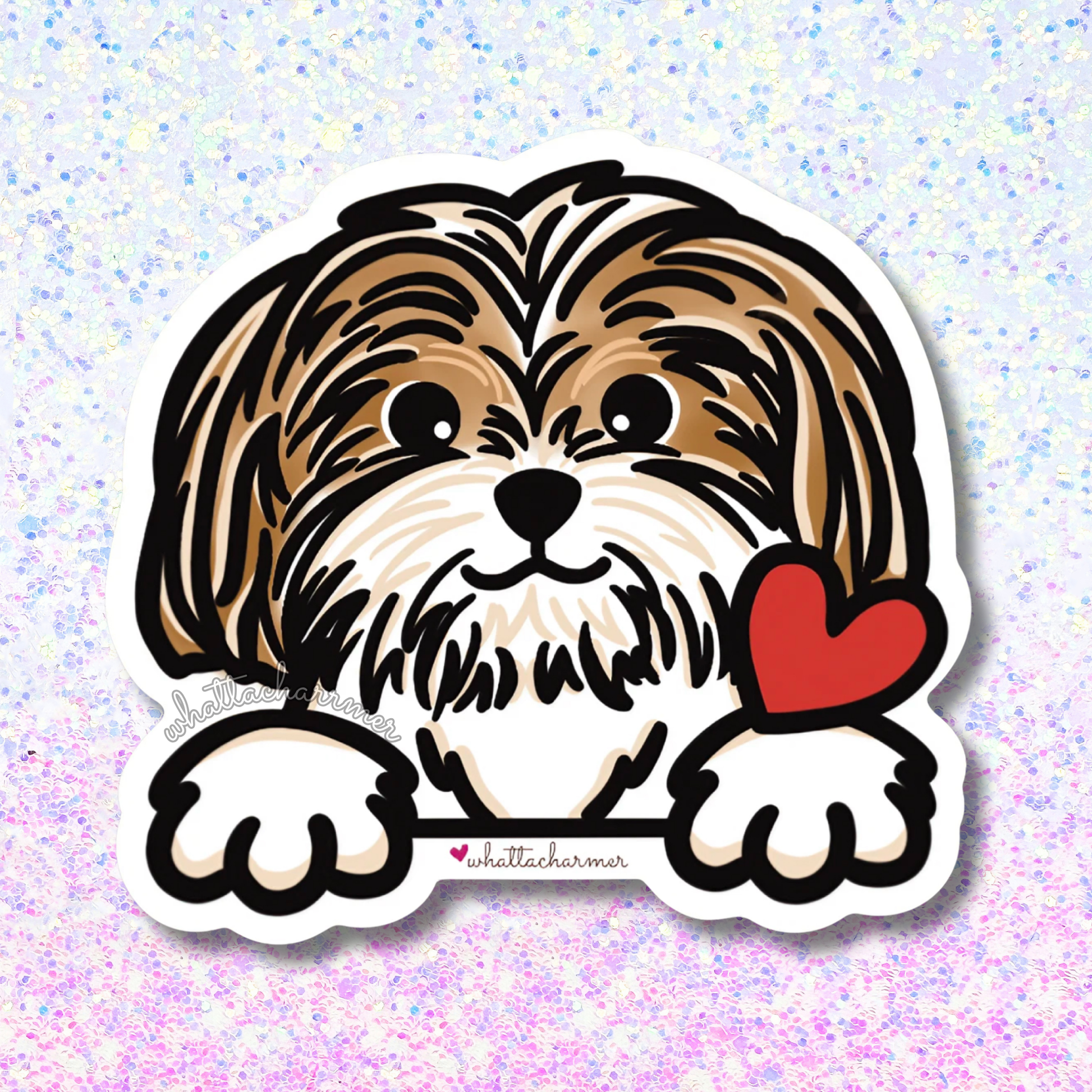 Red and White Shih Tzu Sticker
