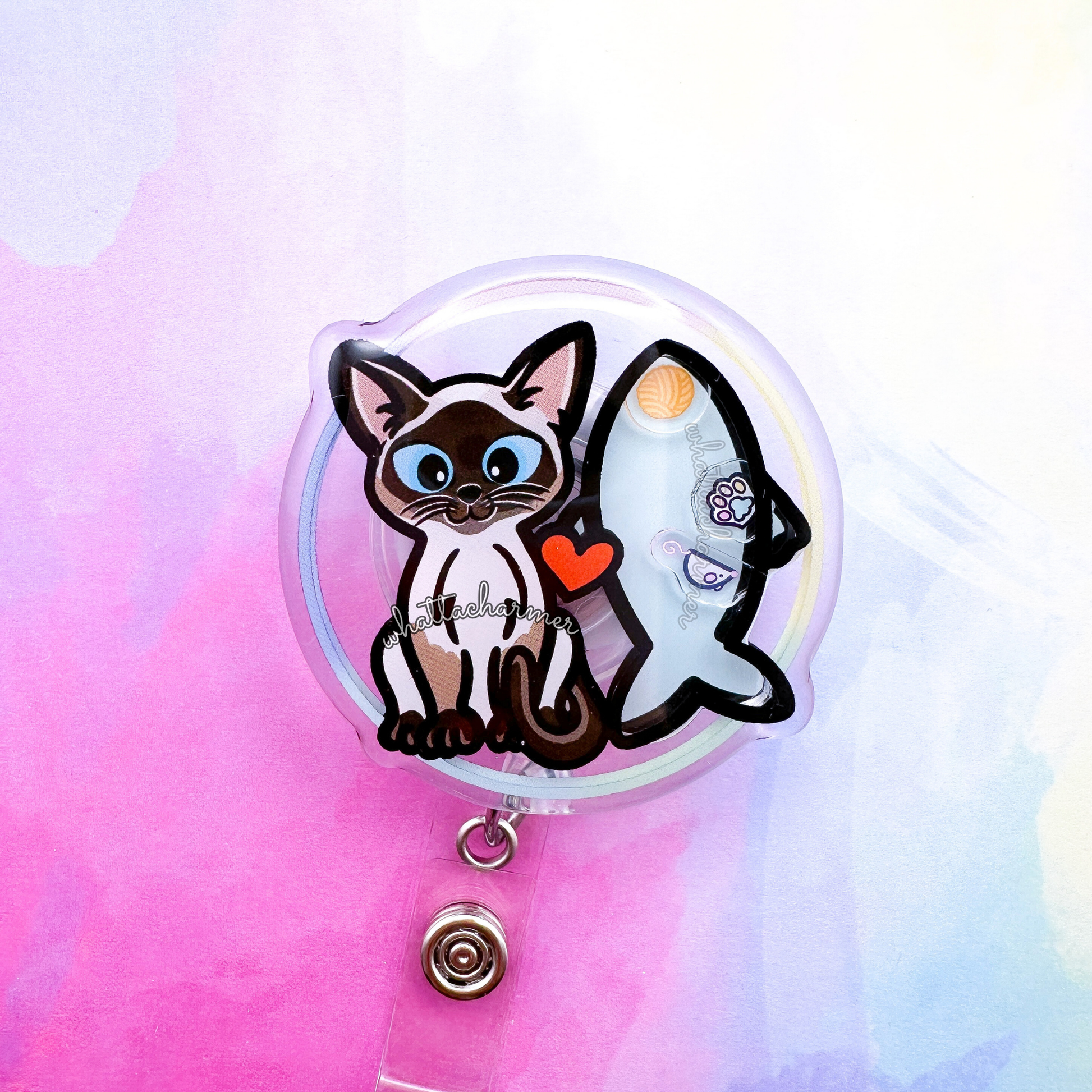 Seal Point Siamese Cat Shaker Badge Reel