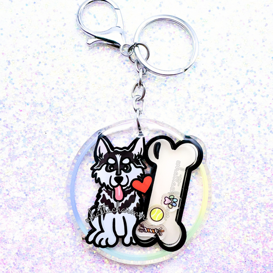 Black and White Siberian Husky Shaker Keychain