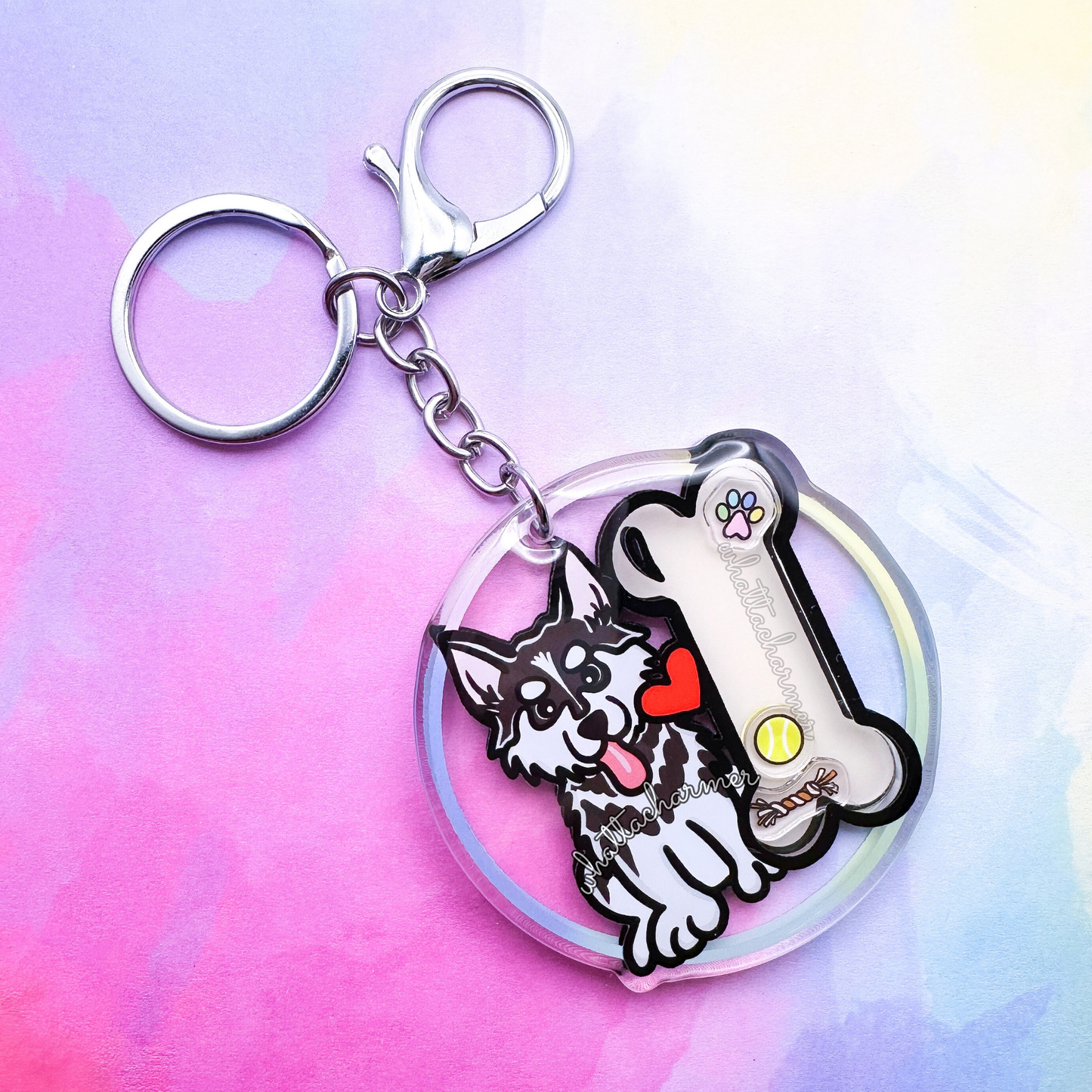 Black and White Siberian Husky Shaker Keychain