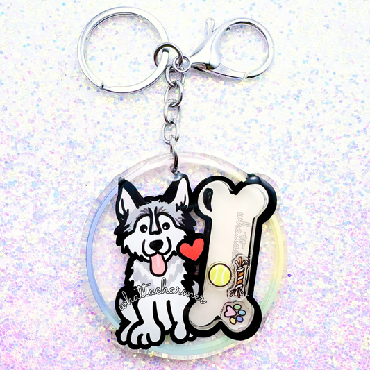 Gray and White Siberian Husky Shaker Keychain