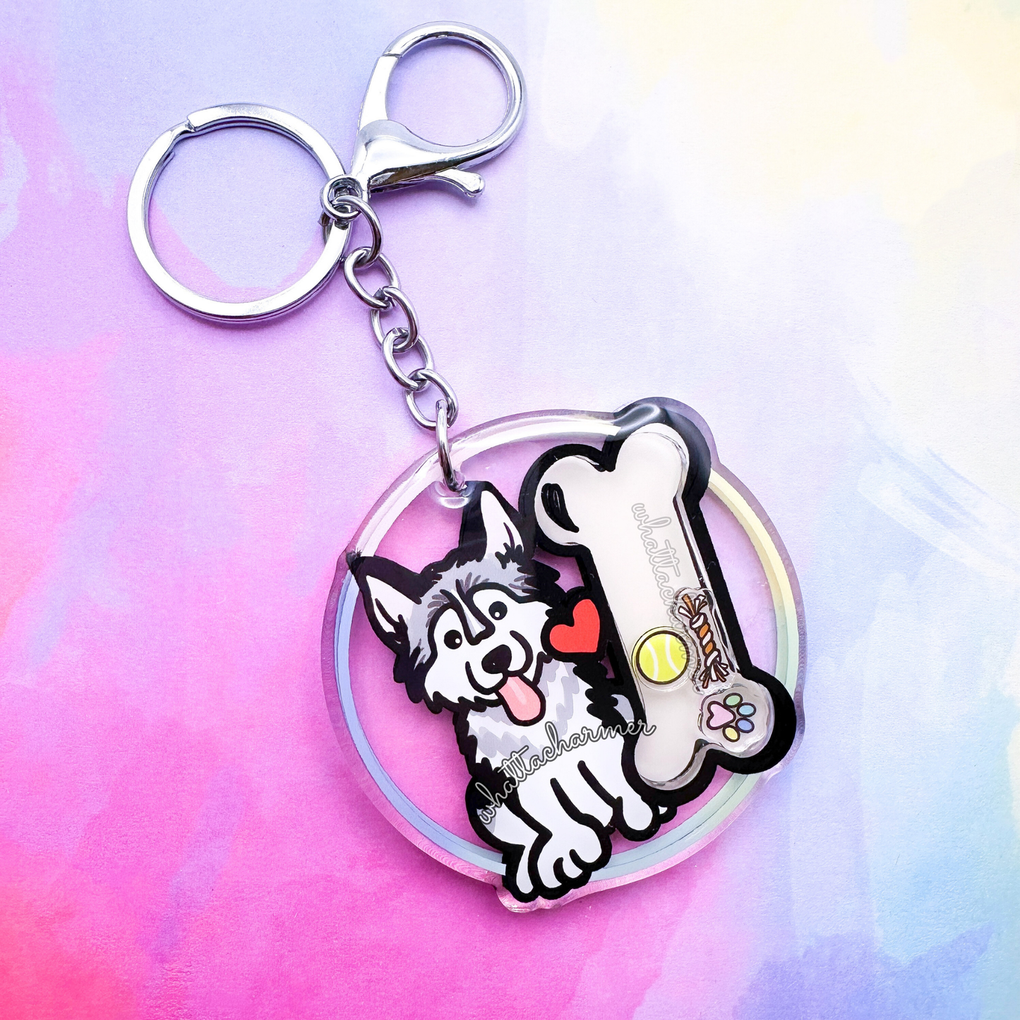 Gray and White Siberian Husky Shaker Keychain