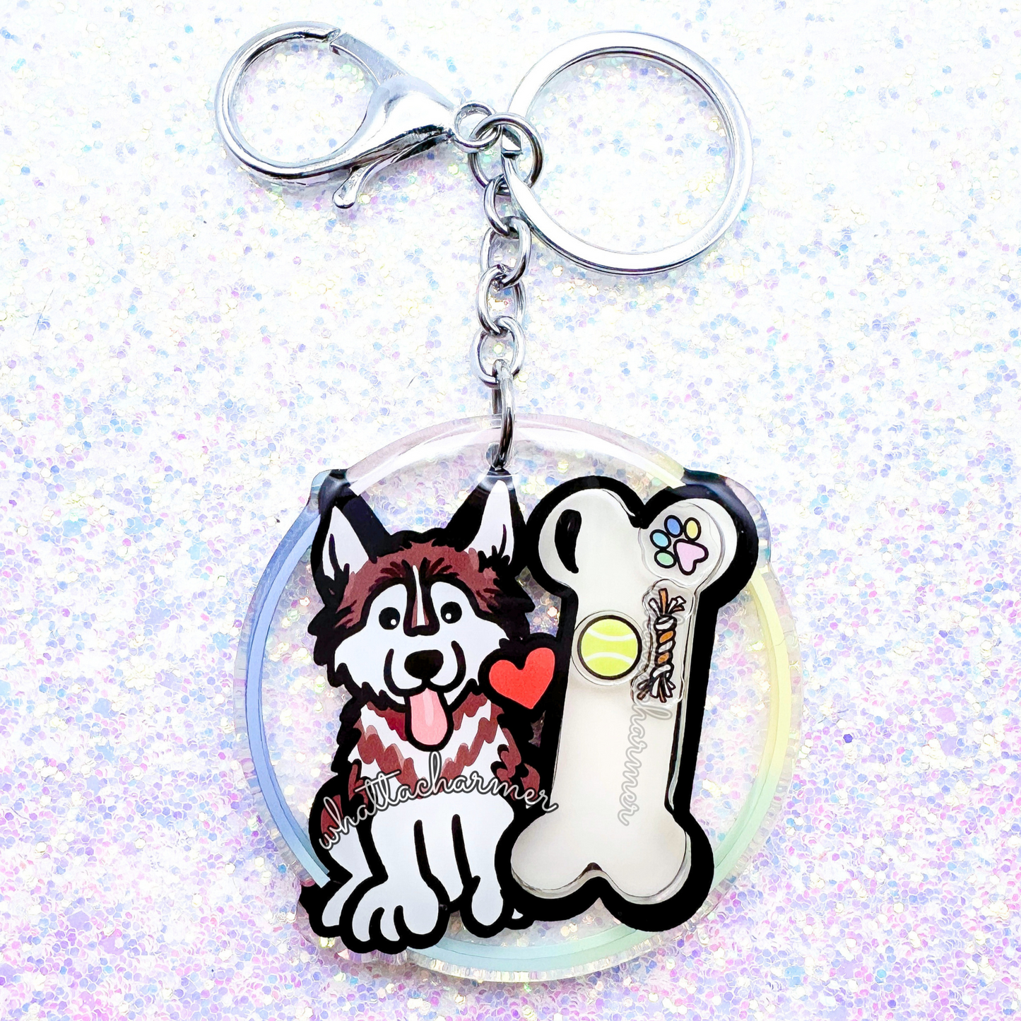 Red and White Siberian Husky Shaker Keychain