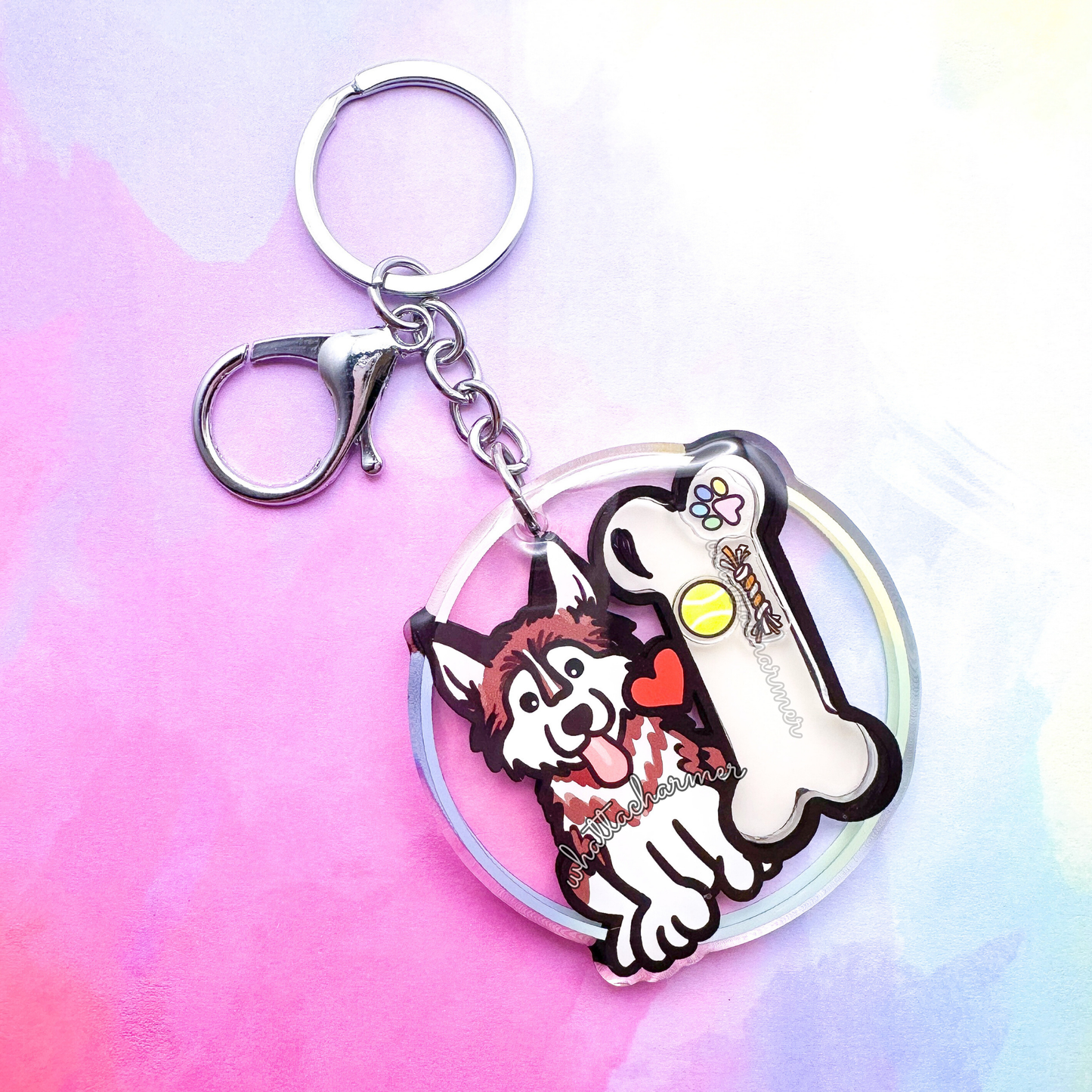 Red and White Siberian Husky Shaker Keychain