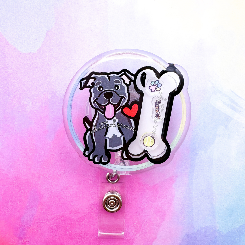 Blue Staffordshire Bull Terrier Shaker Badge Reel