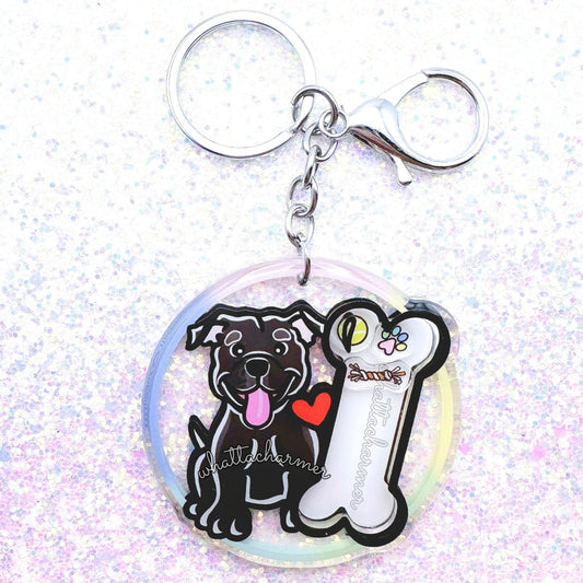 Black Staffordshire Bull Terrier Shaker Keychain