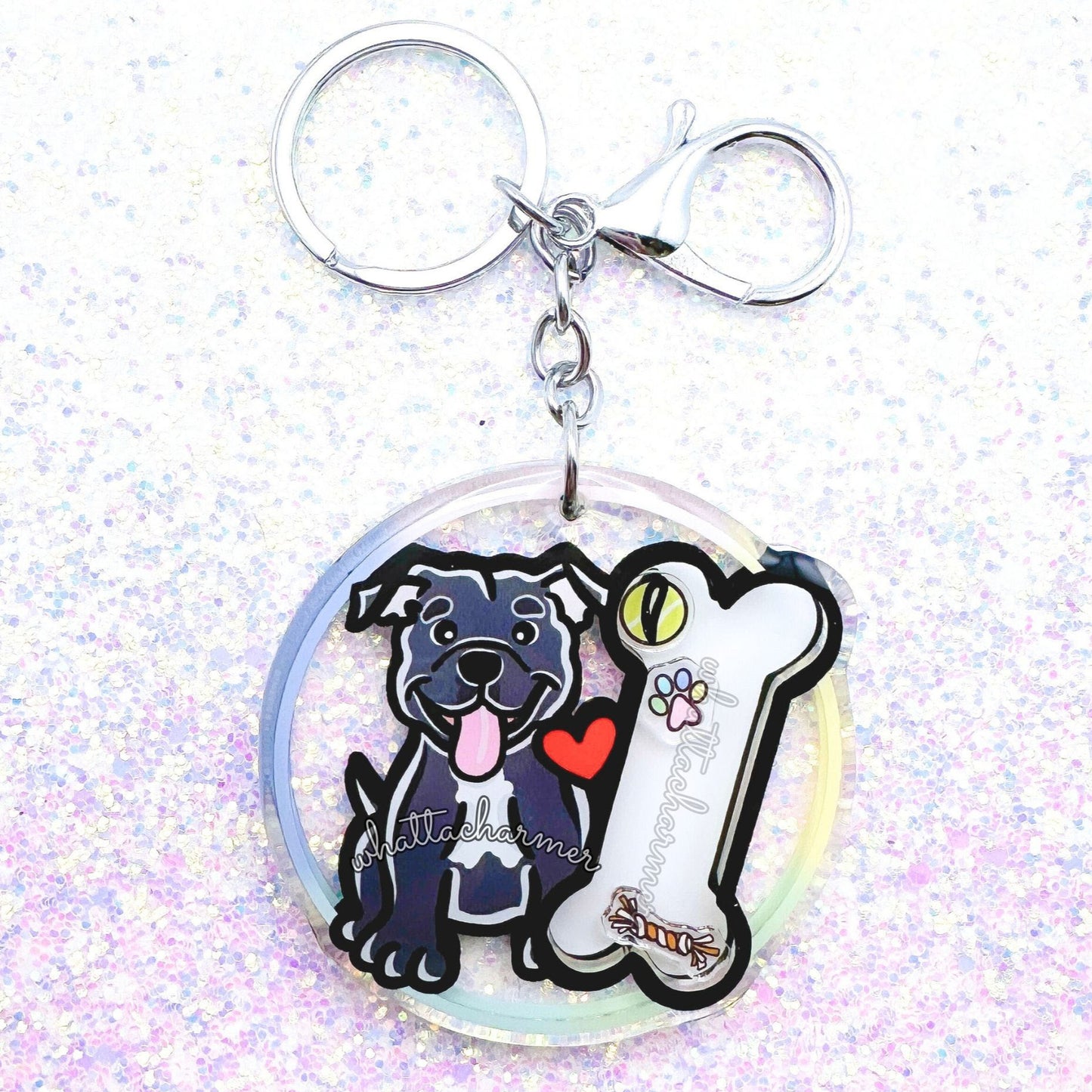 Blue Staffordshire Bull Terrier Shaker Keychain