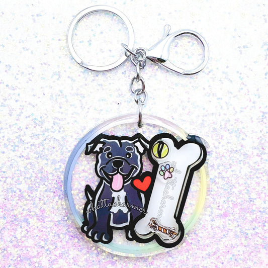 Blue Staffordshire Bull Terrier Shaker Keychain