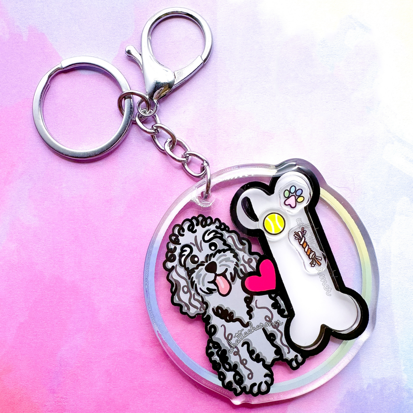 Silver Standard Poodle Shaker Keychain