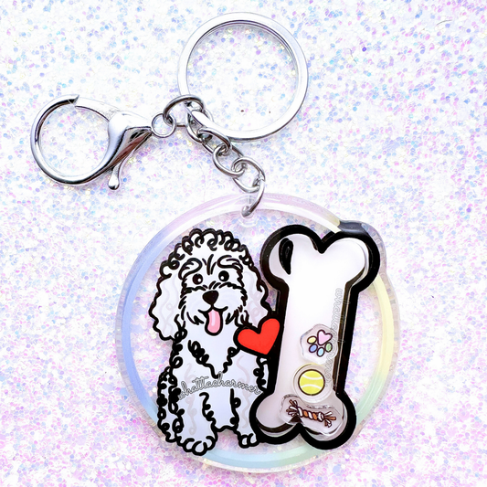 White Standard Poodle Shaker Keychain