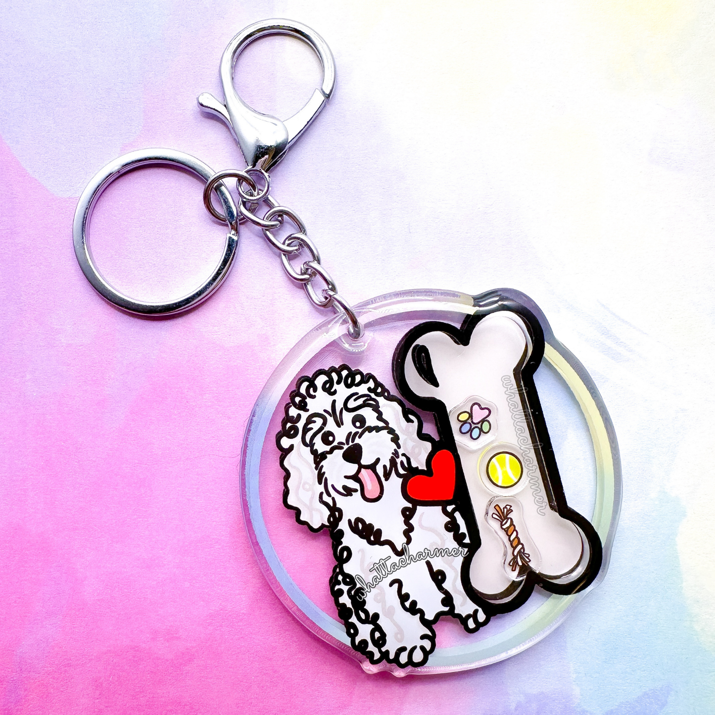 White Standard Poodle Shaker Keychain