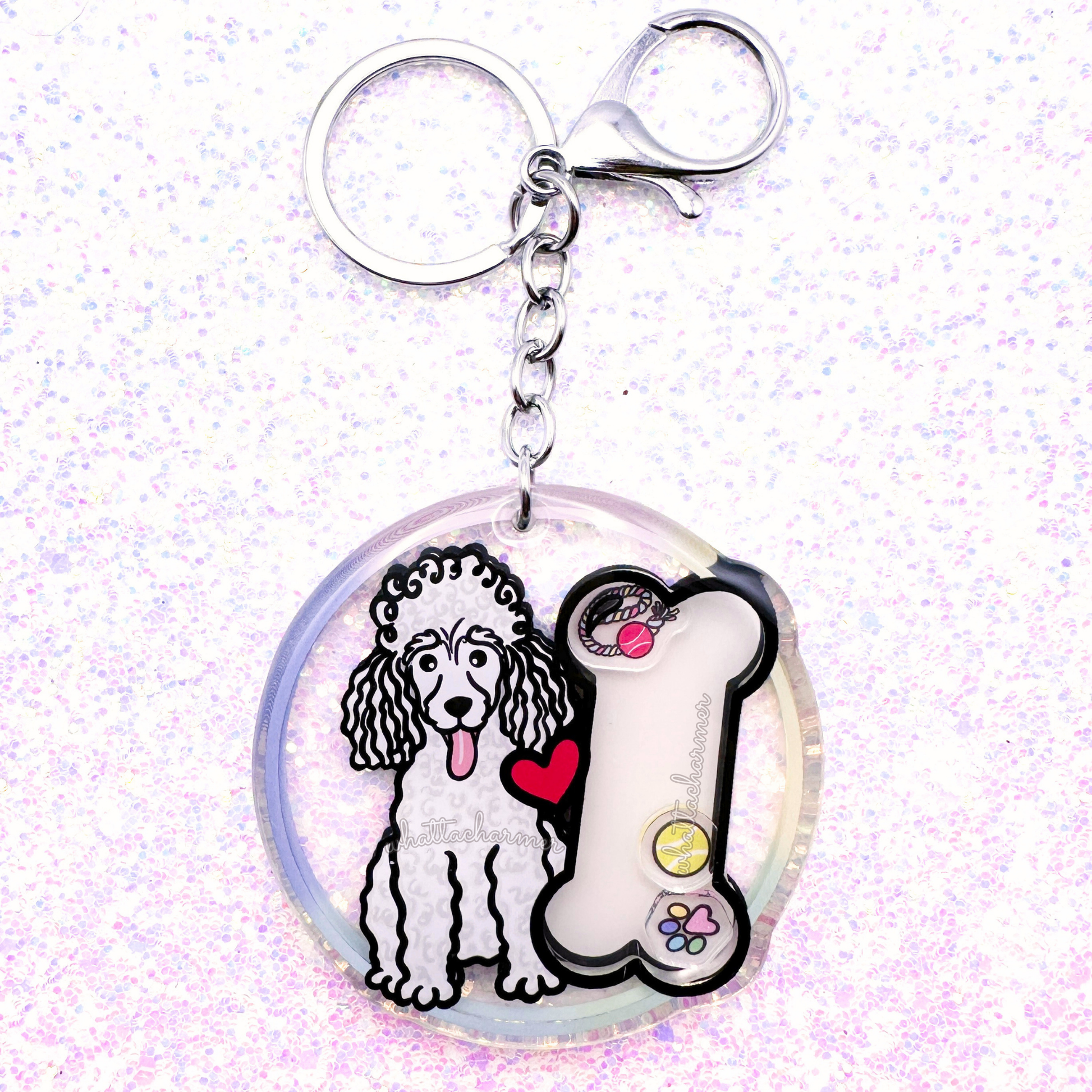 White Standard Poodle Keychain