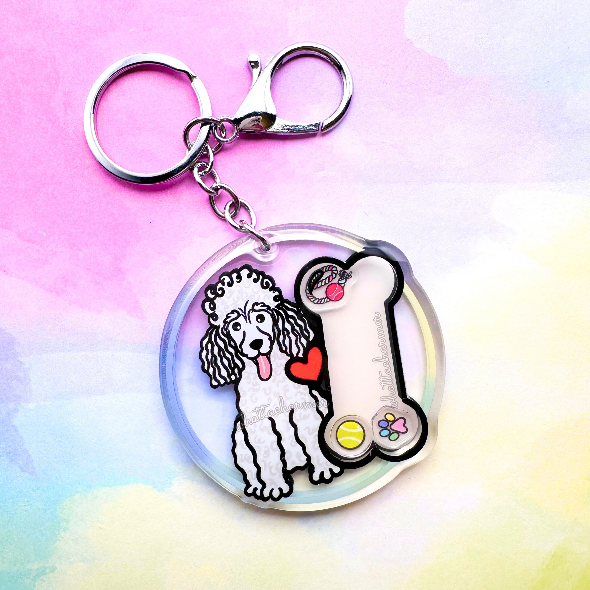 White Standard Poodle Keychain