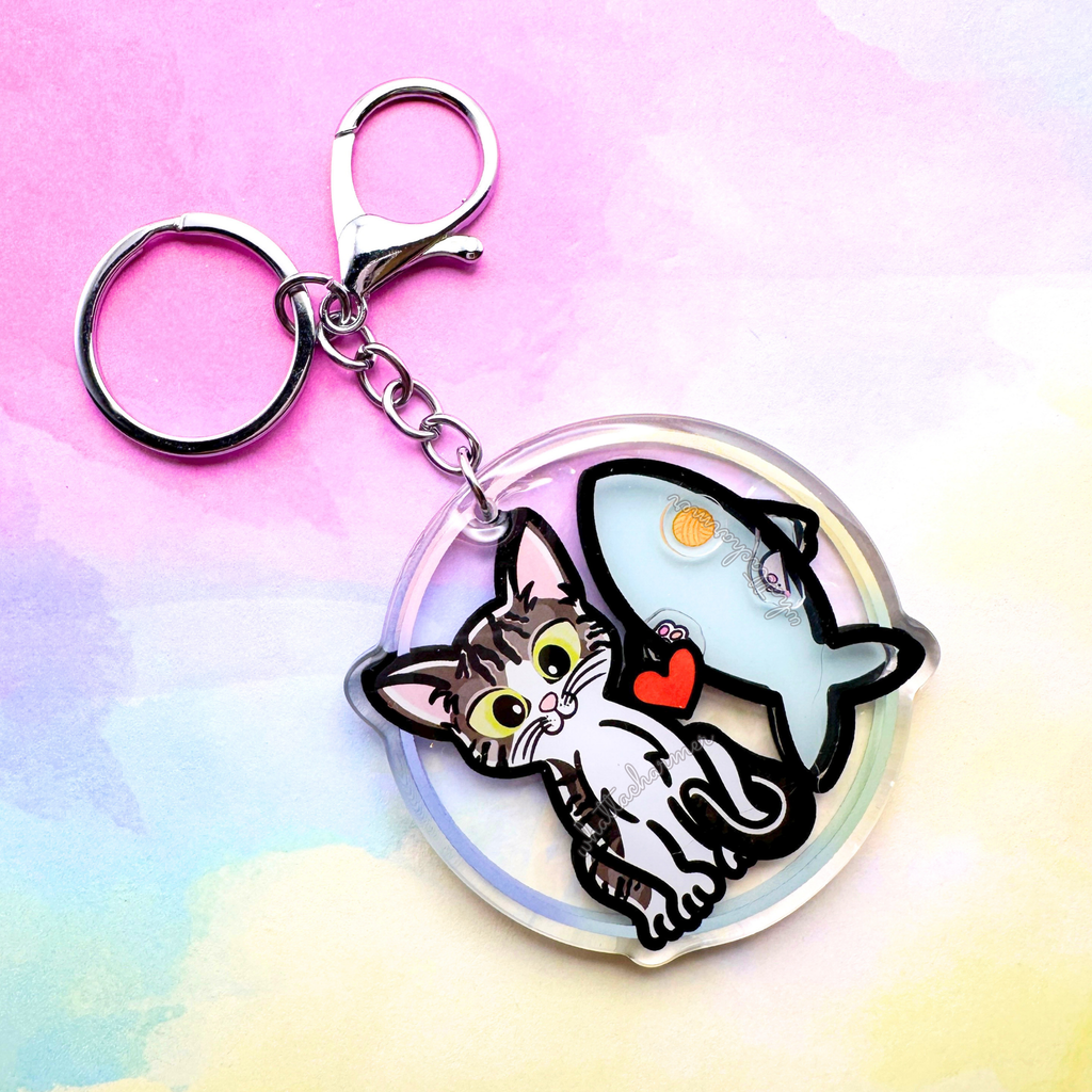 Brown Tabby and White Cat Keychain
