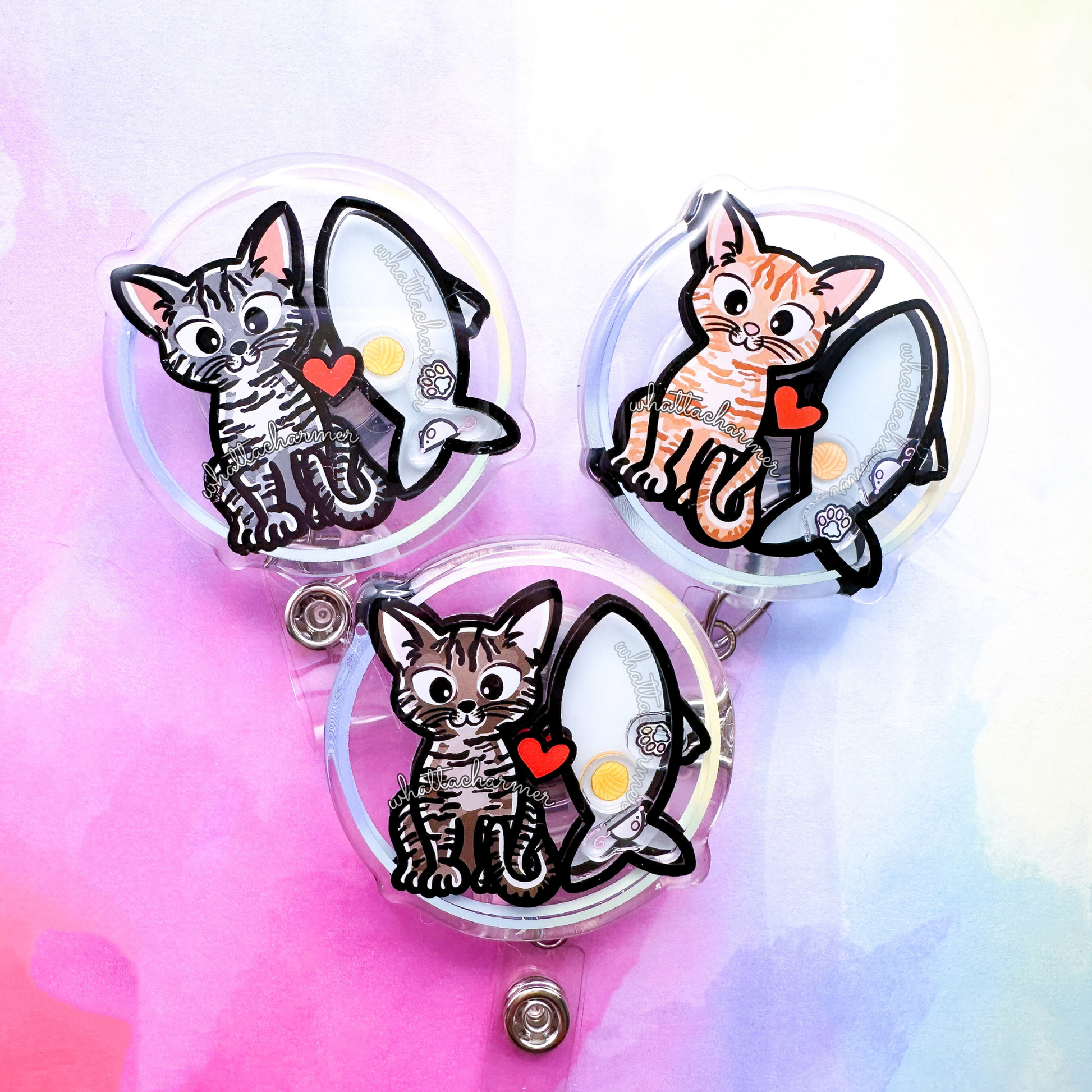 Gray Tabby Cat Shaker Badge Reel