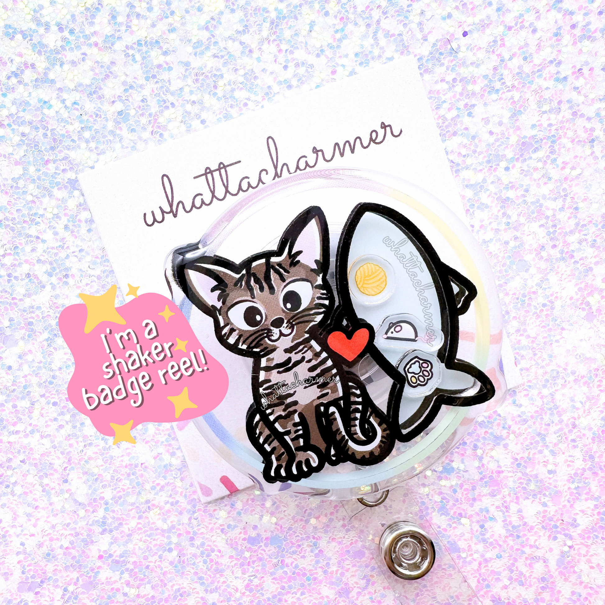 Brown Tabby Cat Shaker Badge Reel