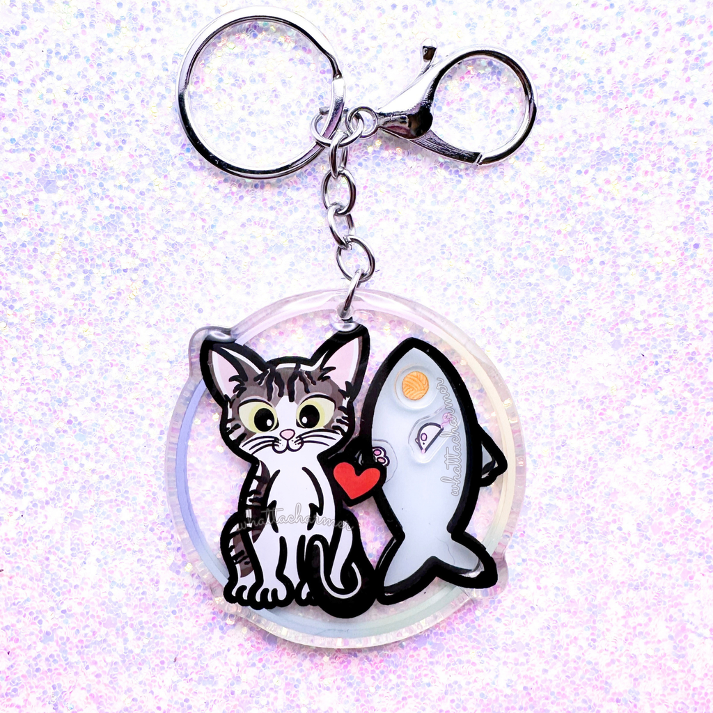 Brown Tabby and White Cat Keychain