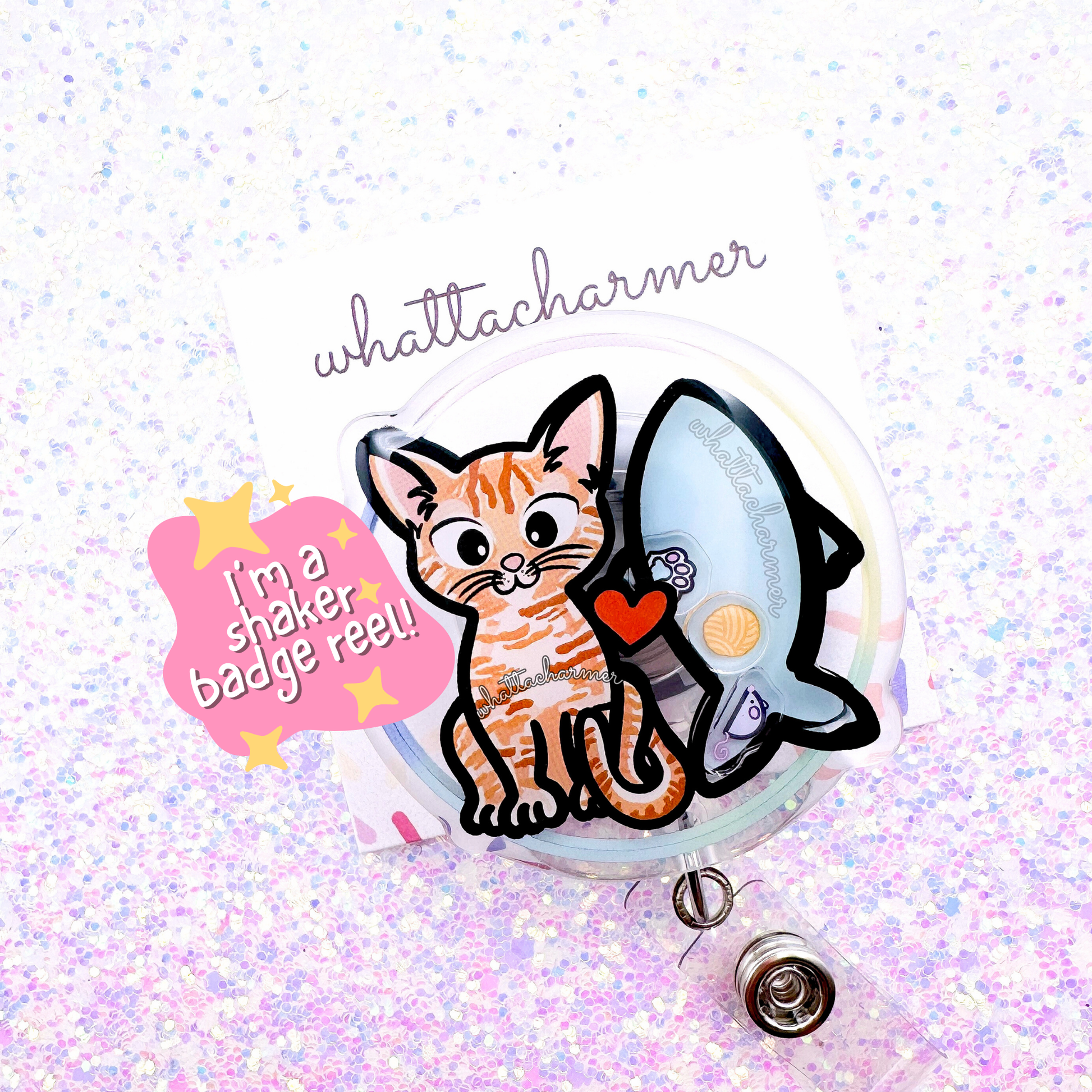 Shorthaired Orange Tabby Cat Shaker Badge Reel