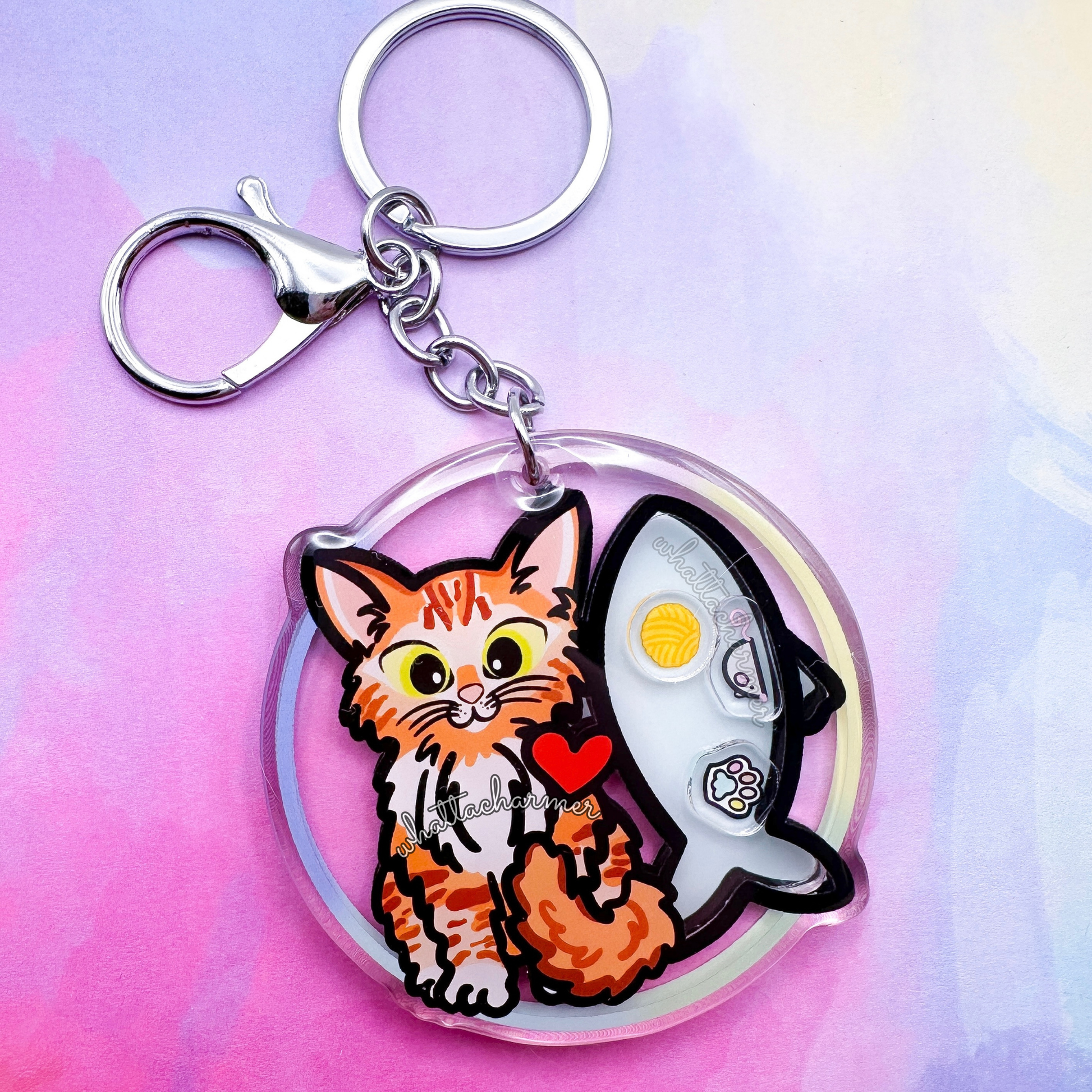 Longhaired Orange Tabby Cat Keychain