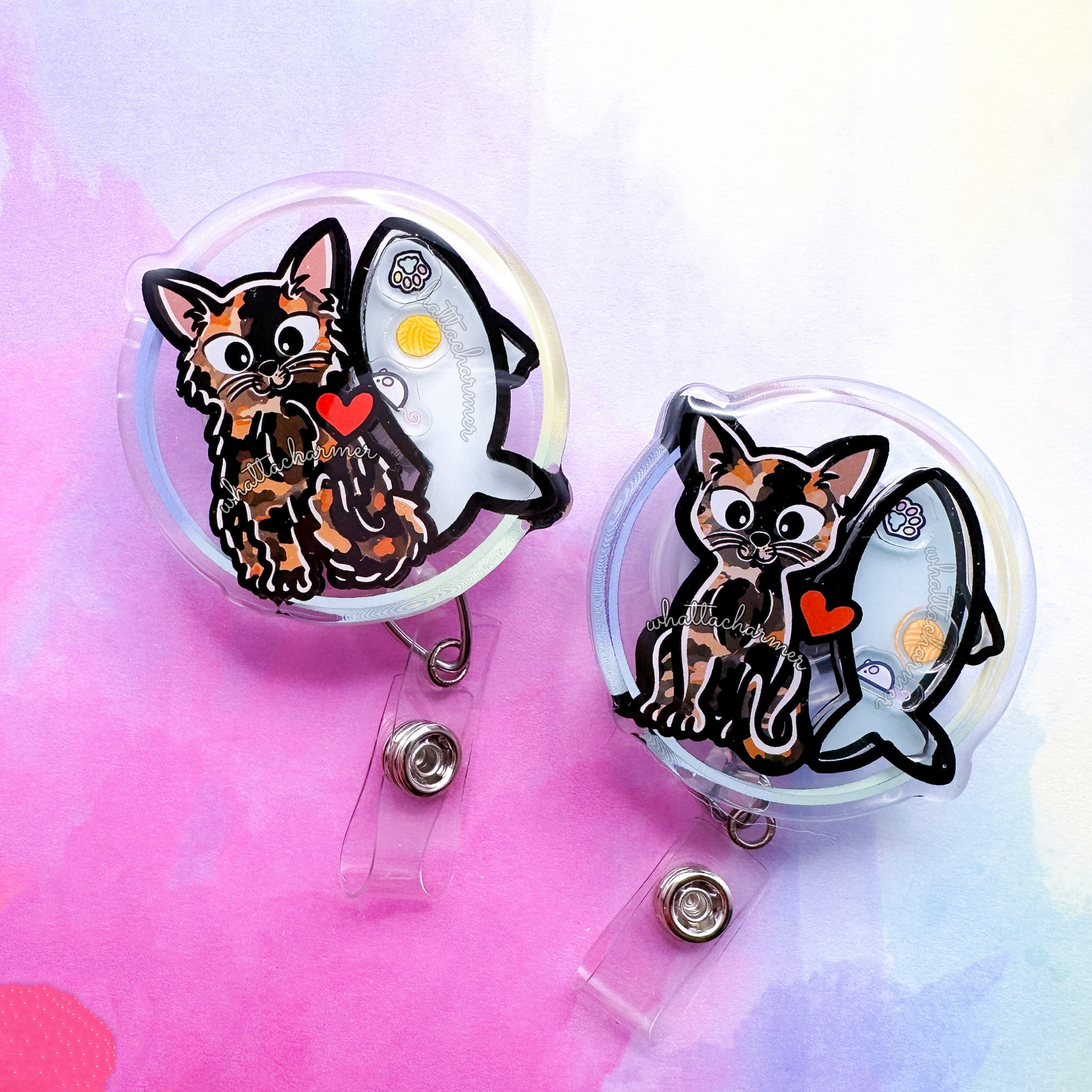 Shorthaired Tortie Cat Shaker Badge Reel