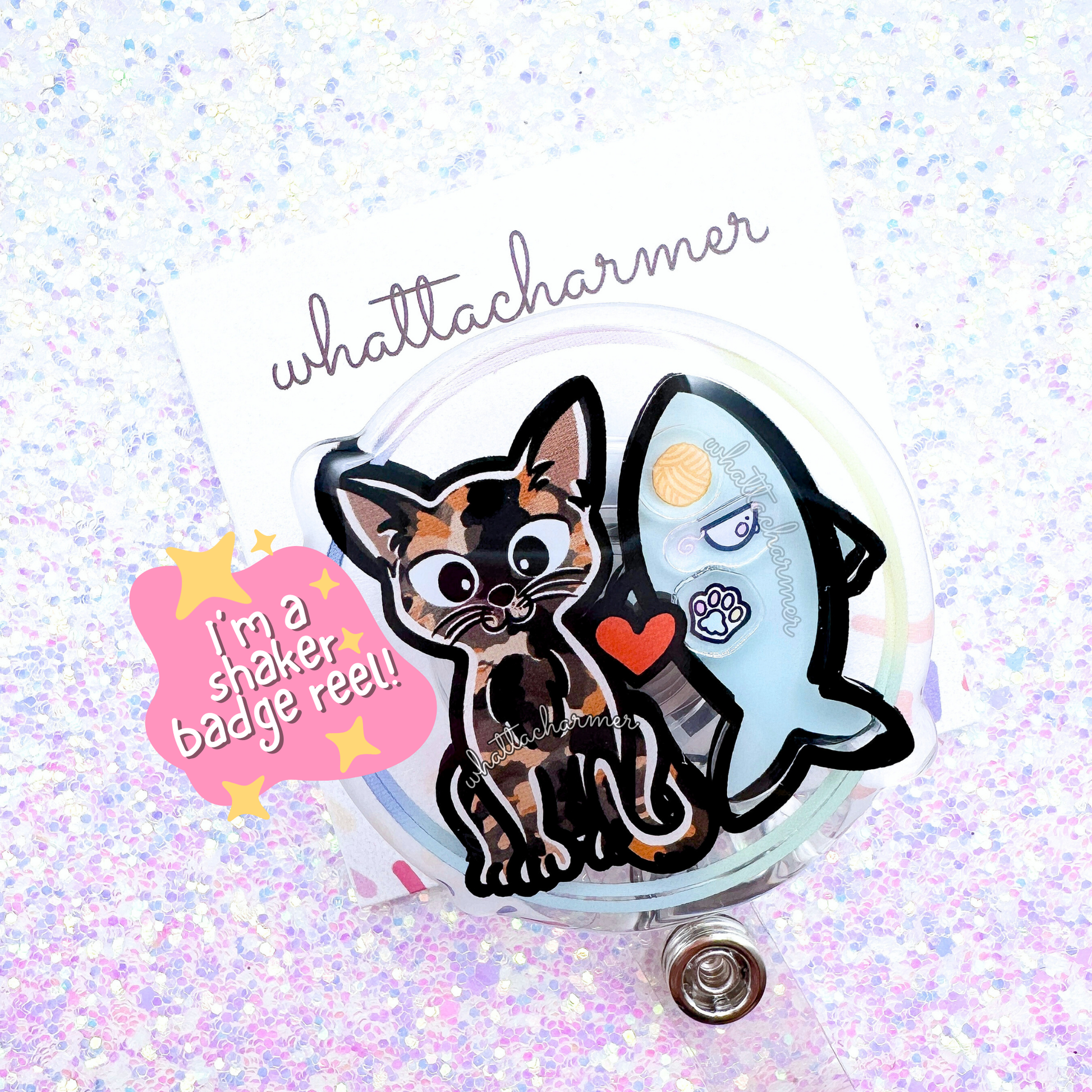 Shorthaired Tortie Cat Shaker Badge Reel