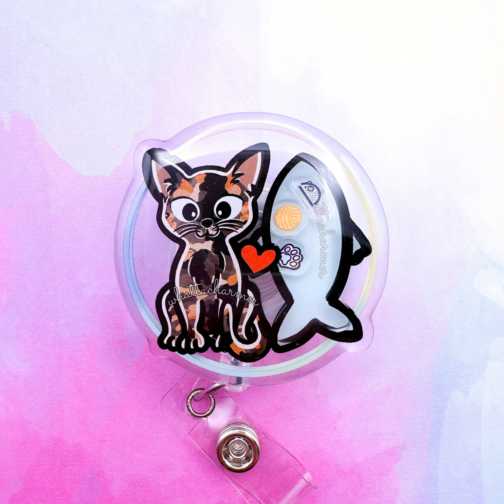 Shorthaired Tortie Cat Shaker Badge Reel