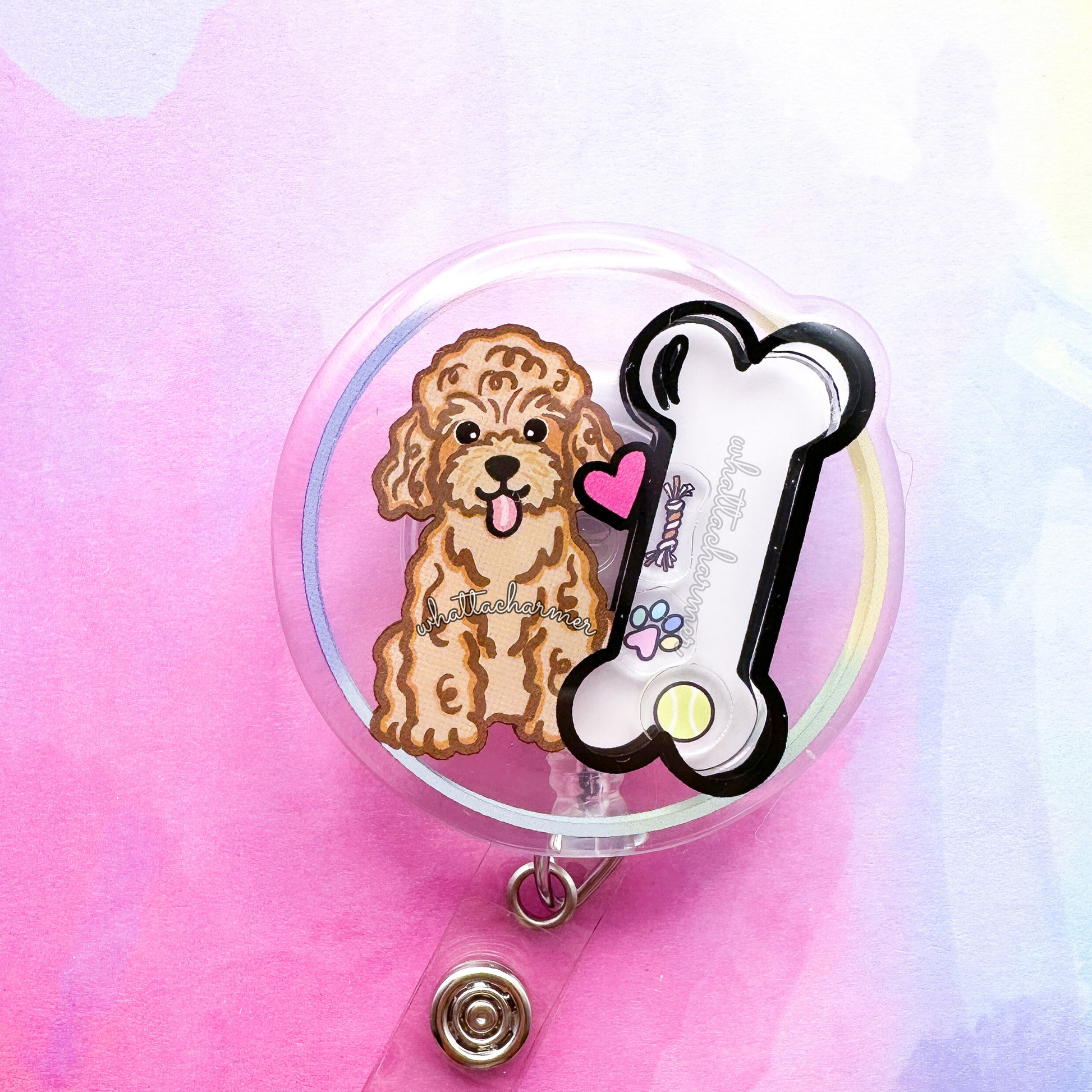Apricot Toy Poodle Shaker Badge Reel