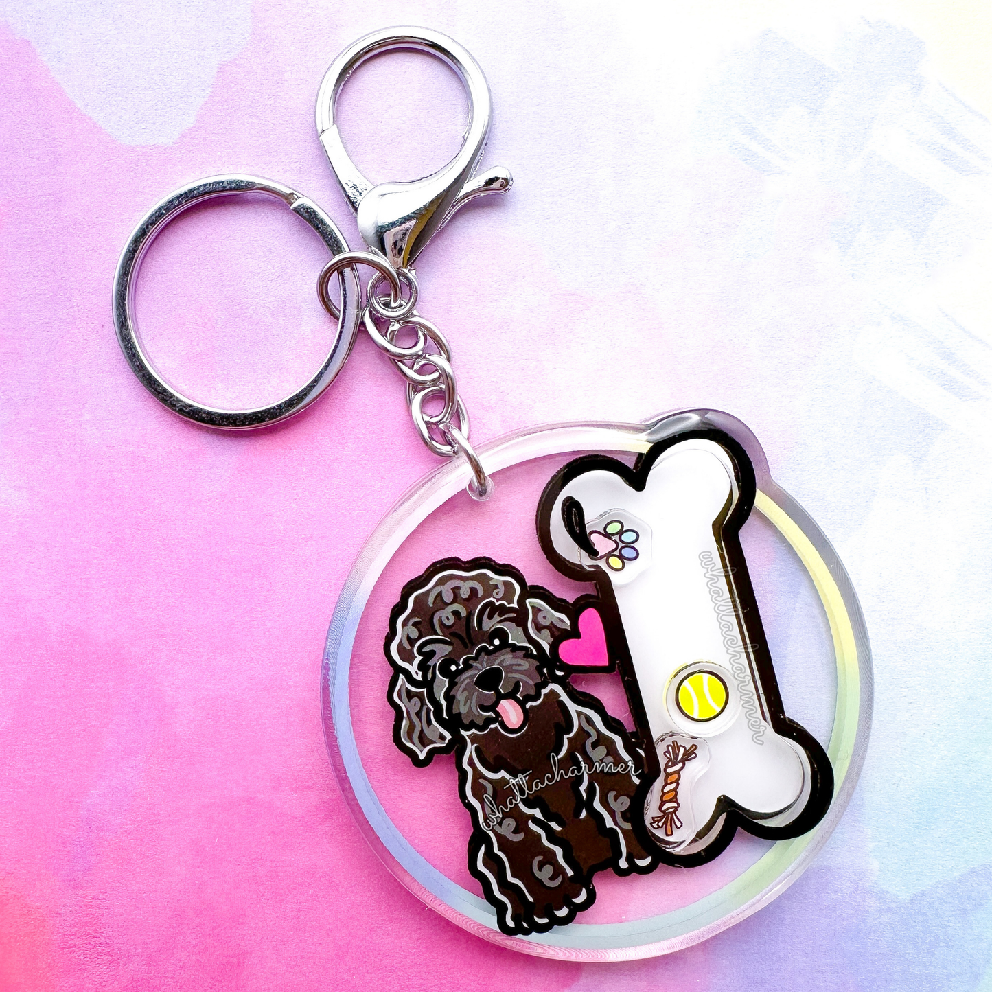 Black Toy Poodle Shaker Keychain