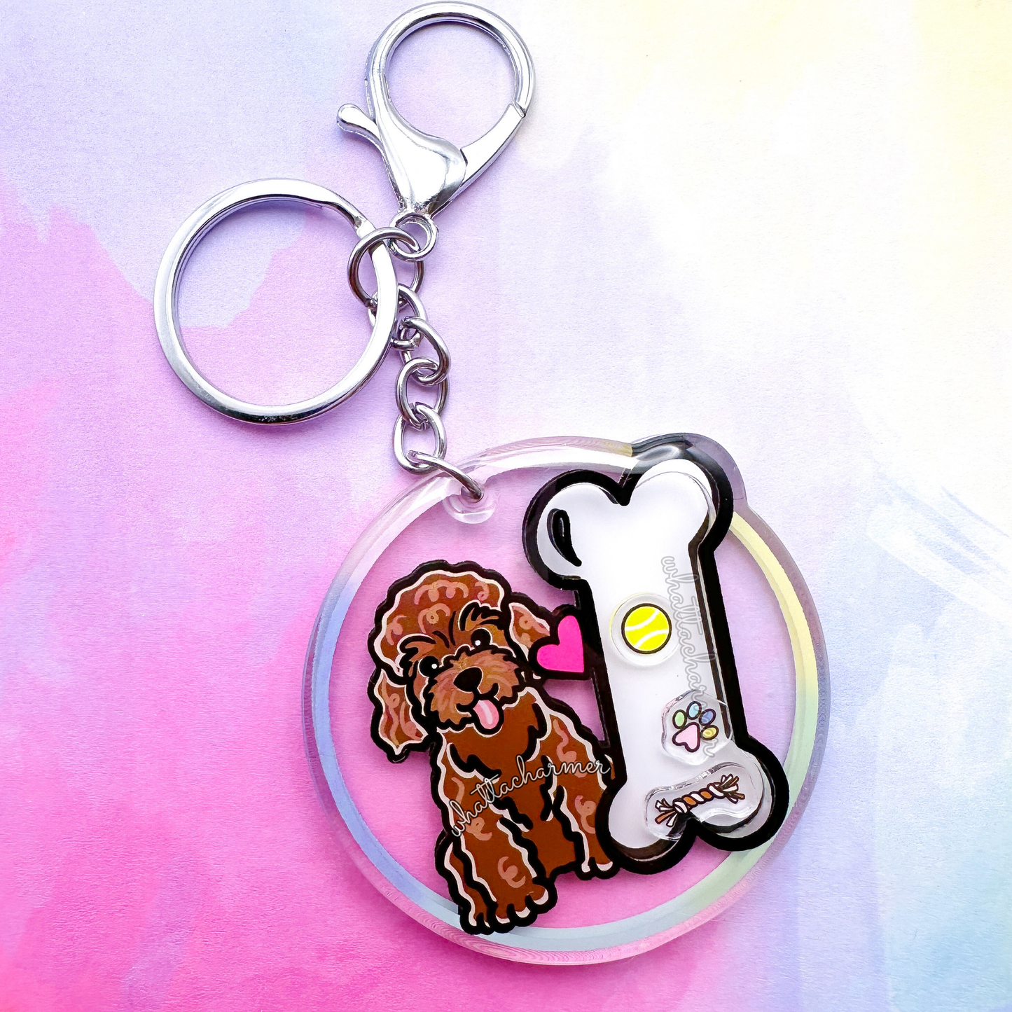 Brown Toy Poodle Shaker Keychain