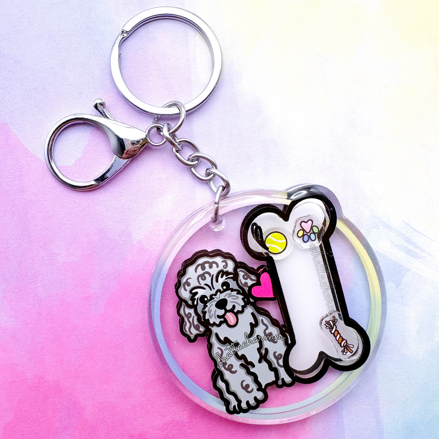 Silver Toy Poodle Shaker Keychain