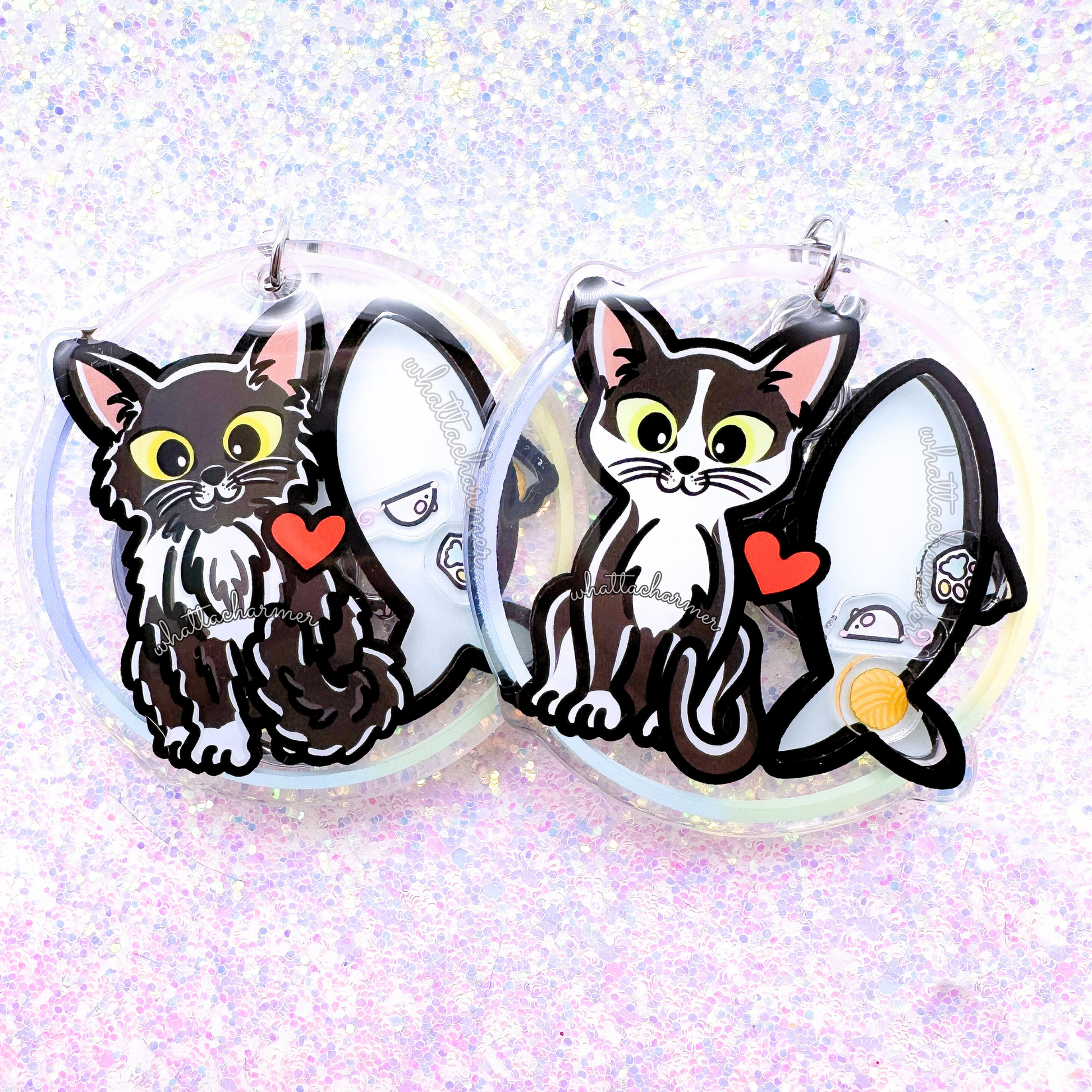 Longhaired Black Tuxedo Cat Keychain