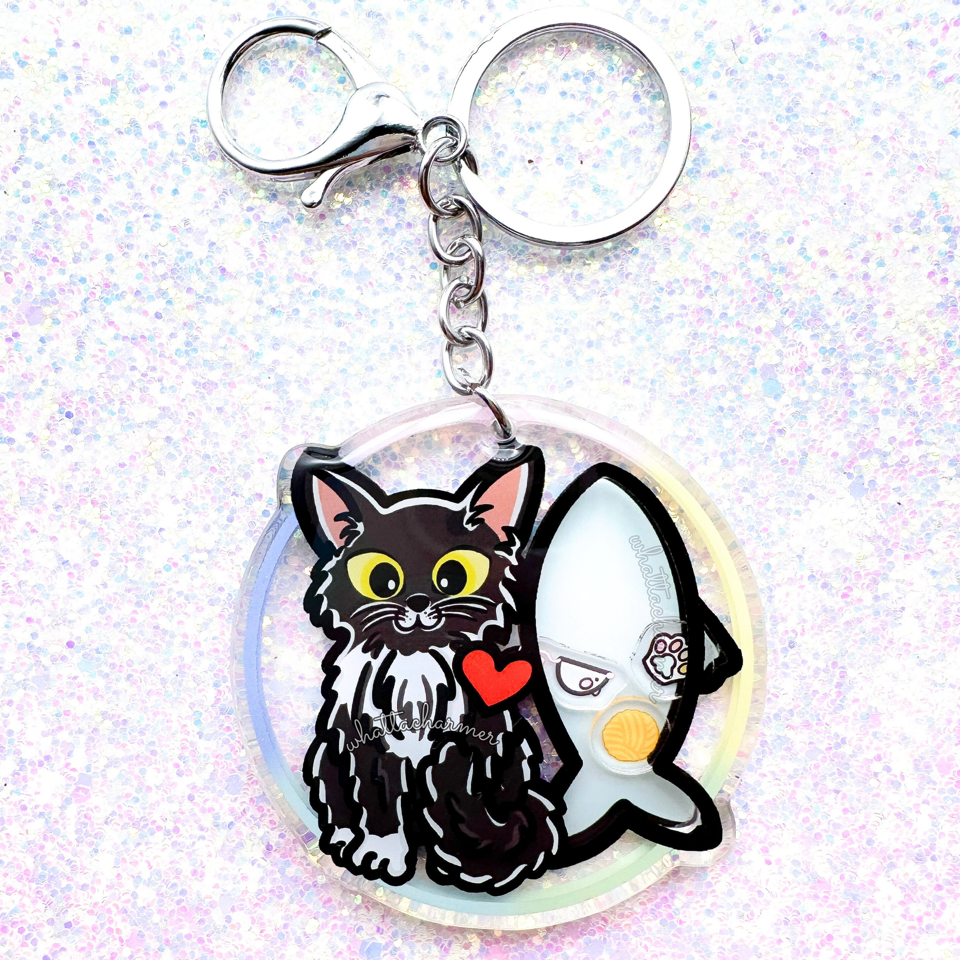 Longhaired Black Tuxedo Cat Keychain