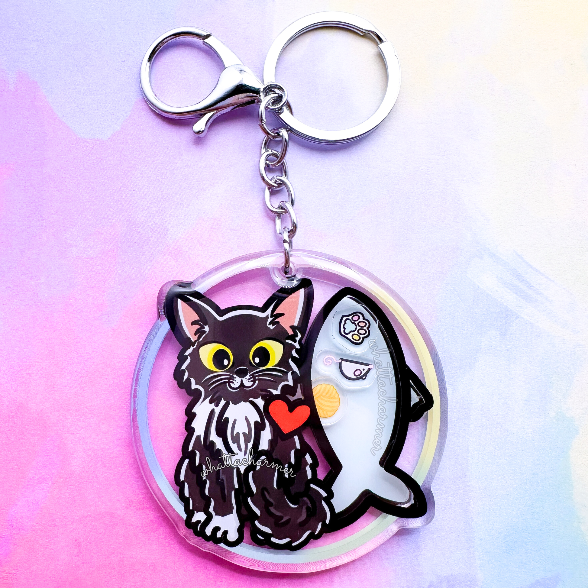 Longhaired Black Tuxedo Cat Keychain