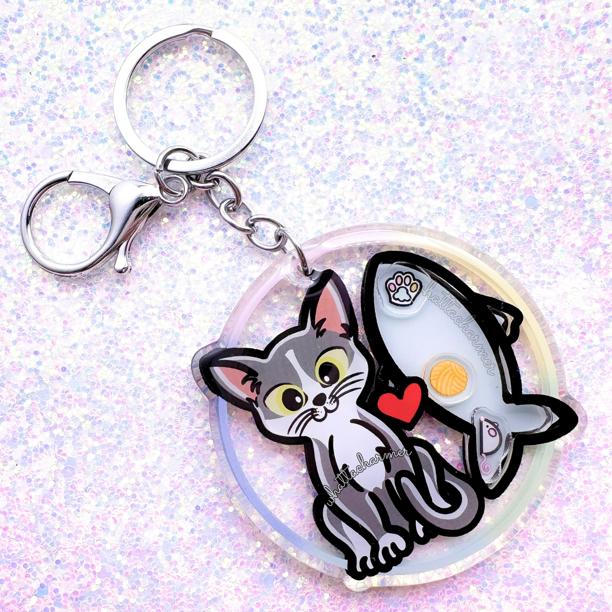 Shorthaired Gray Tuxedo Cat Keychain