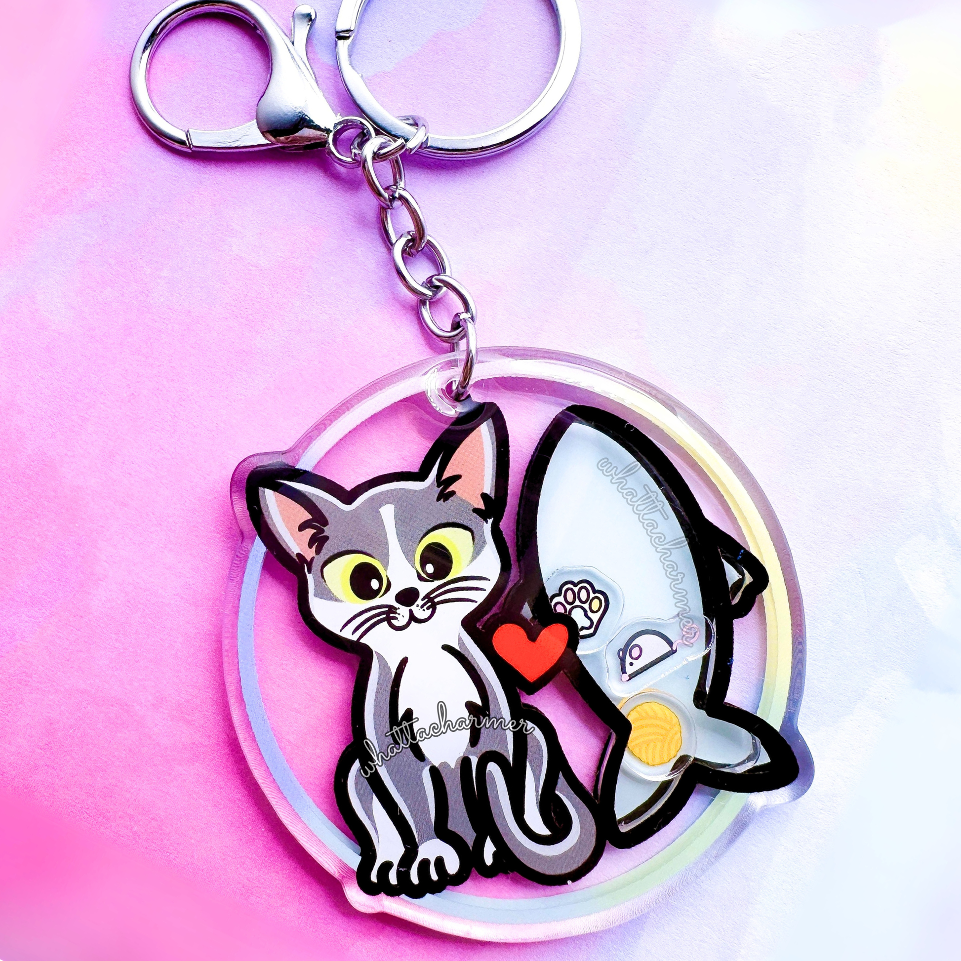 Shorthaired Gray Tuxedo Cat Keychain