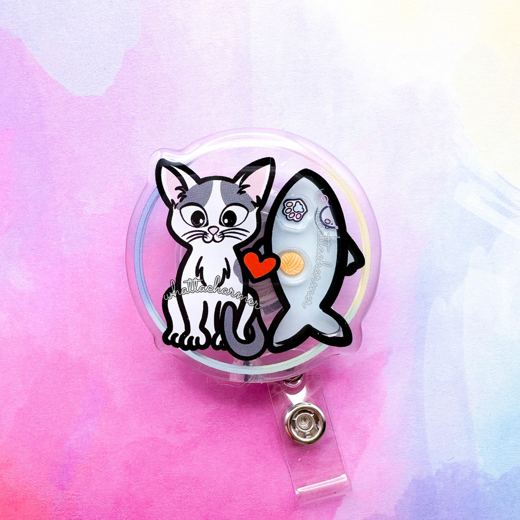 Gray Van Cat Shaker Badge Reel