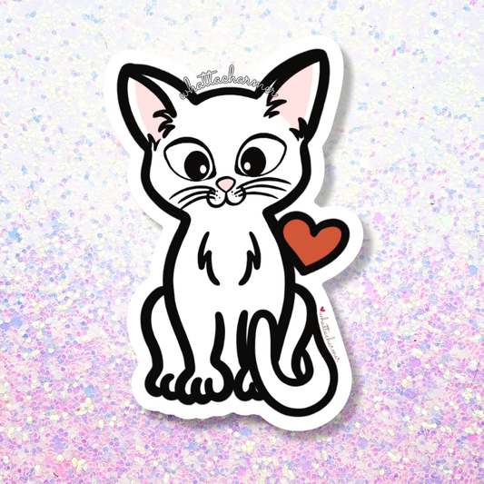 Shorthaired White Cat Vinyl Sticker