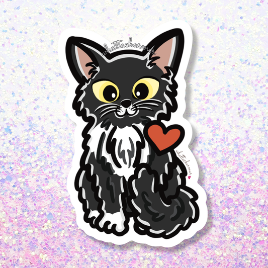 Longhaired Black Tuxedo Cat Vinyl Sticker