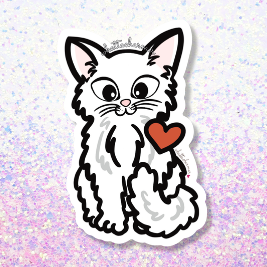 Longhaired White Cat Vinyl Sticker