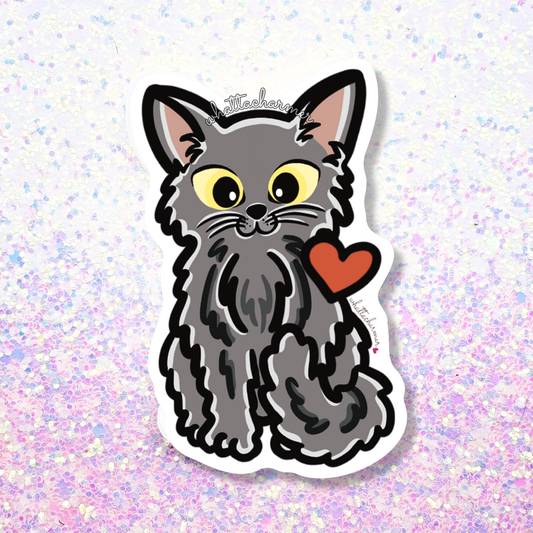 Longhaired Gray Cat Vinyl Sticker