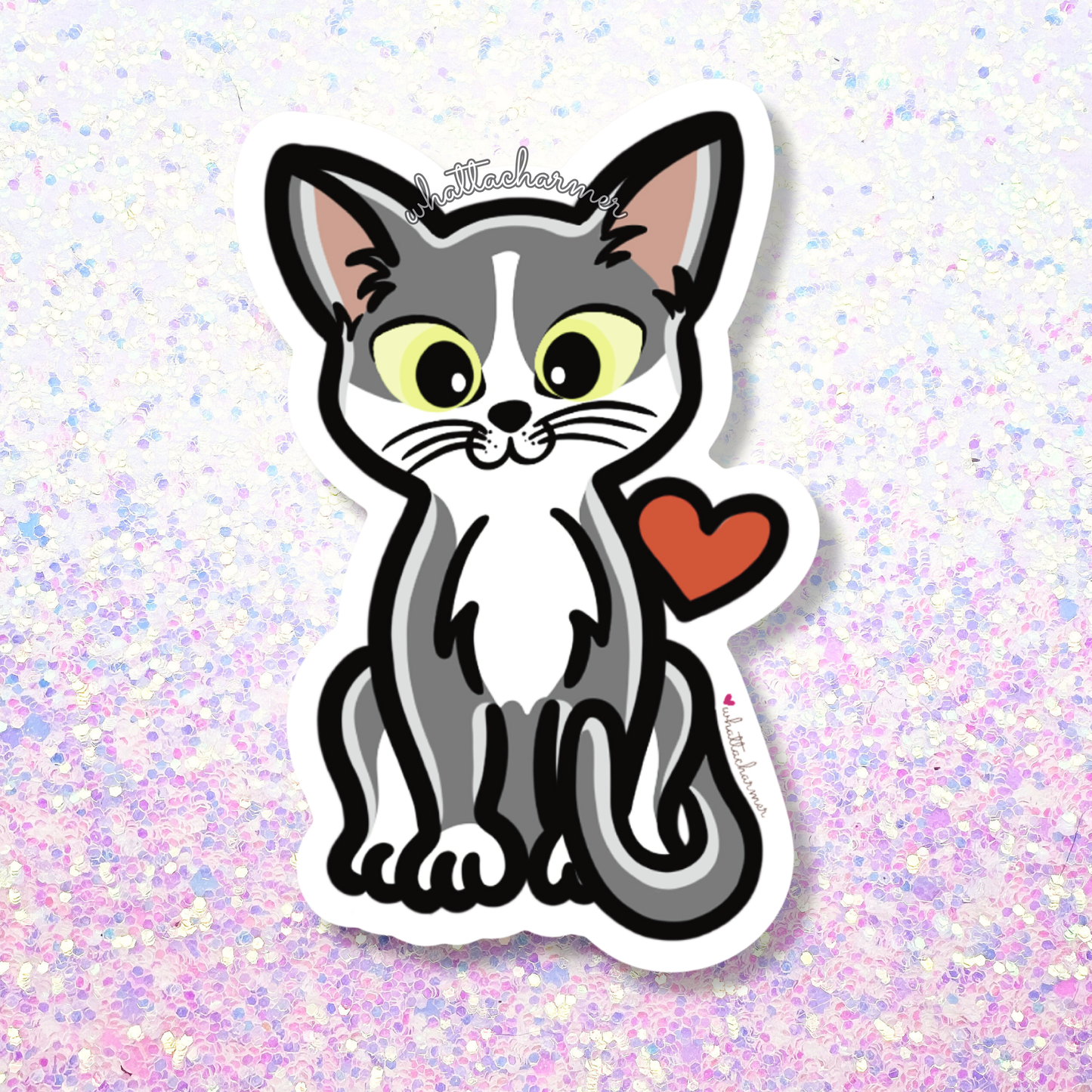 Shorthaired Gray Tuxedo Cat Vinyl Sticker