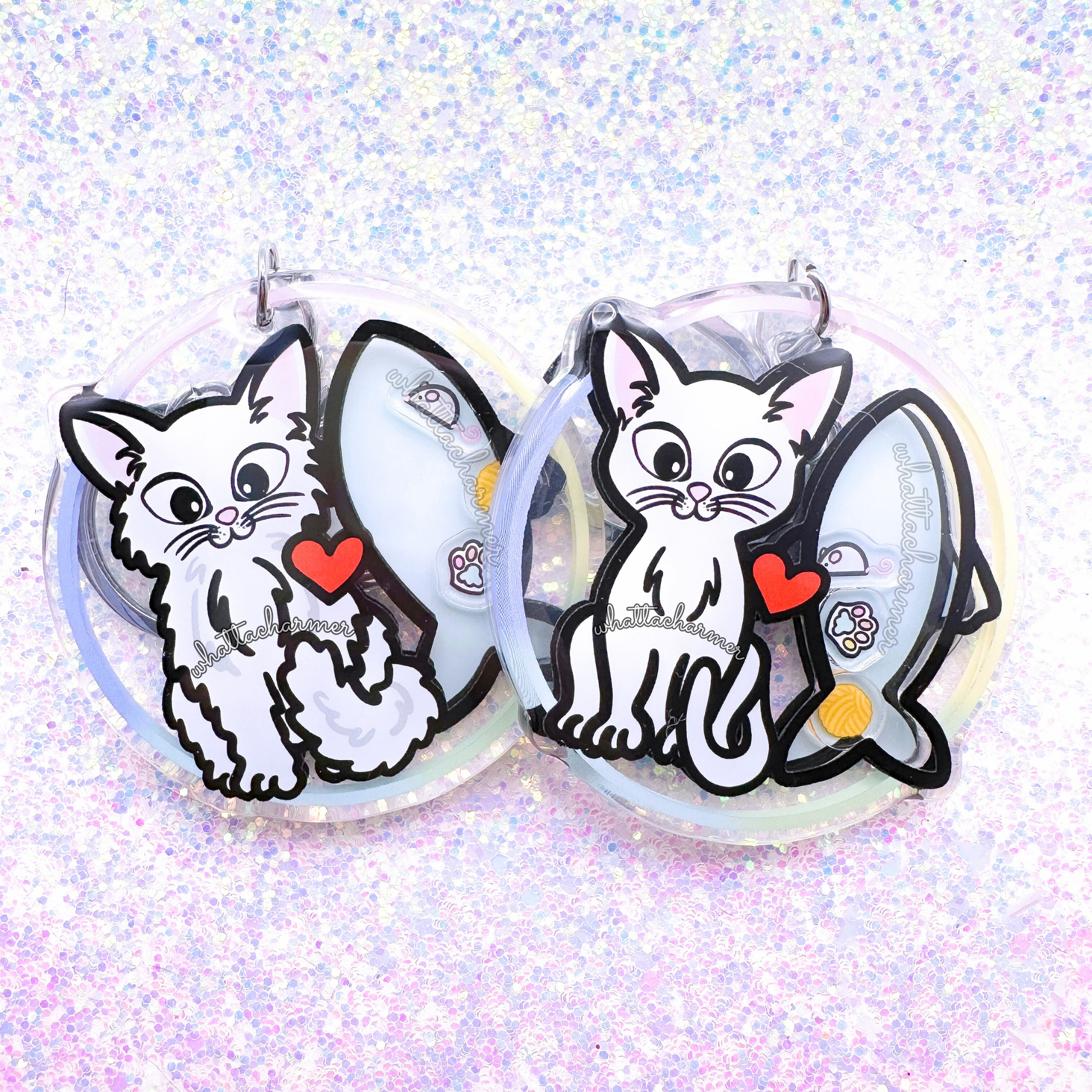 Longhaired White Cat Keychain